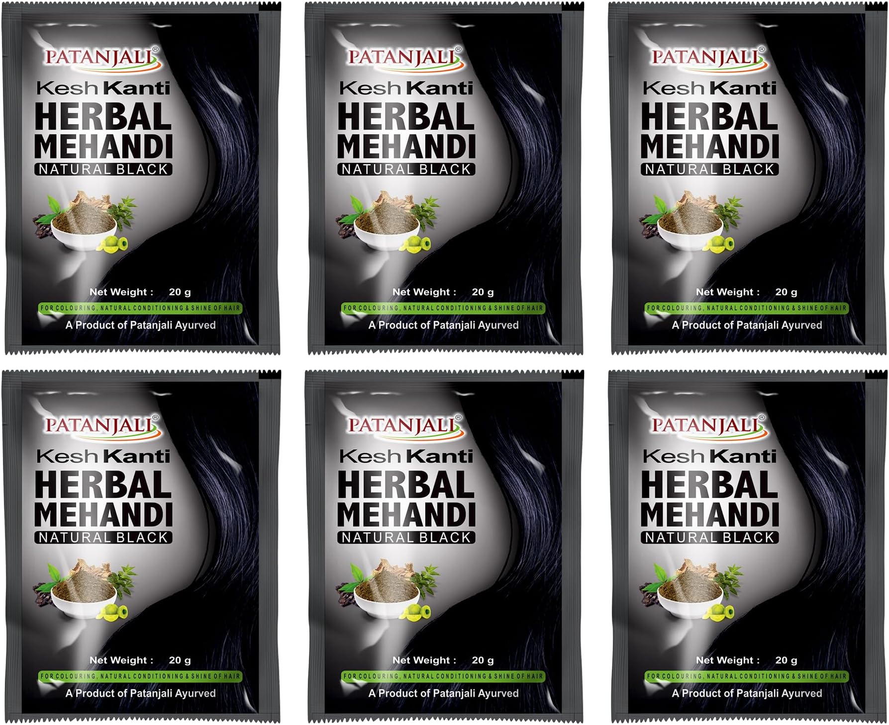 Kesh Kanti Herbal Mehndi, 20g - Natural Black (Pack of 6)