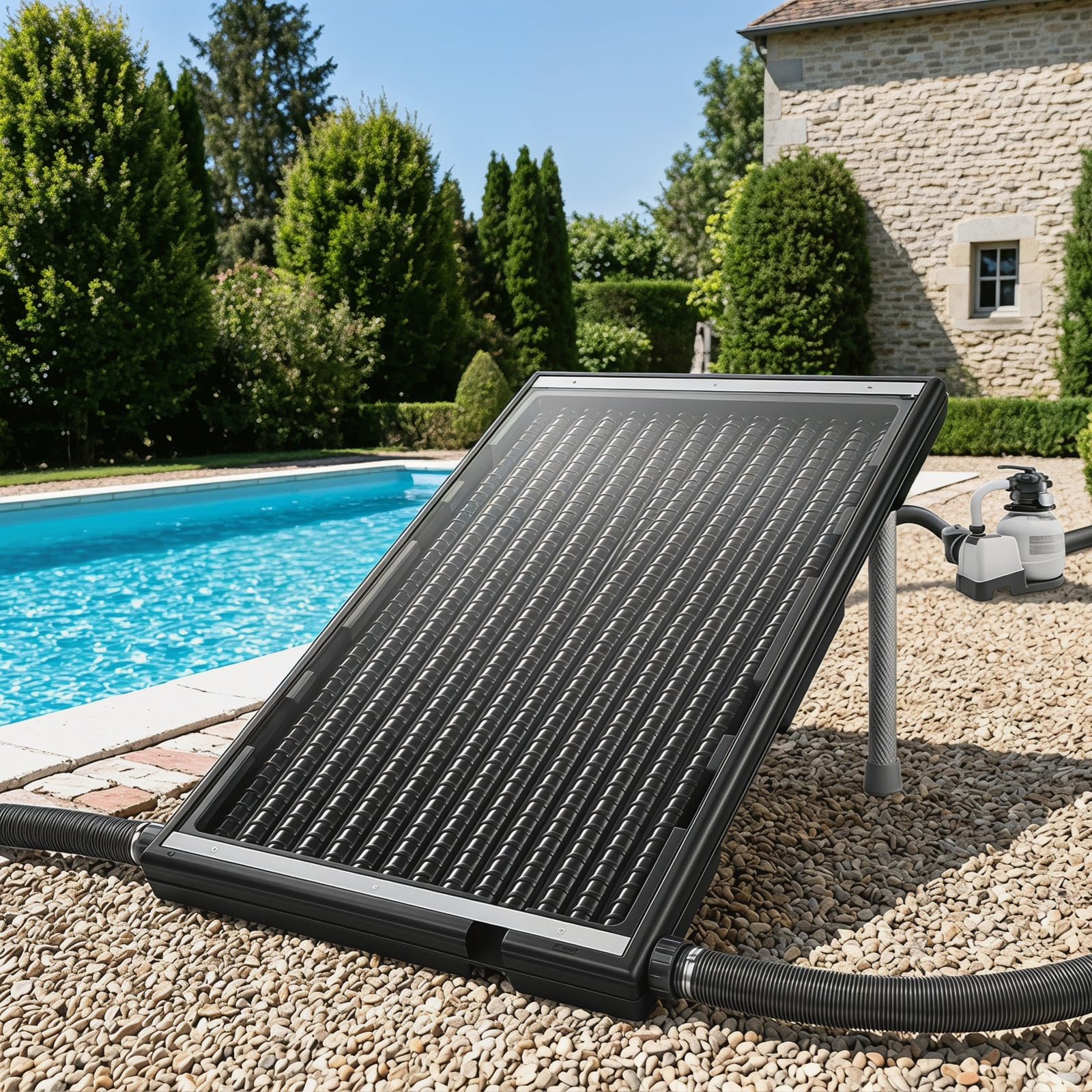 Riscaldamento solare per piscina, modello dritto, regolabile in altezza, pannello solare da 15 l con accessori, piastra riscaldante solare resistente ai raggi UV, per piscine fuori terra e
