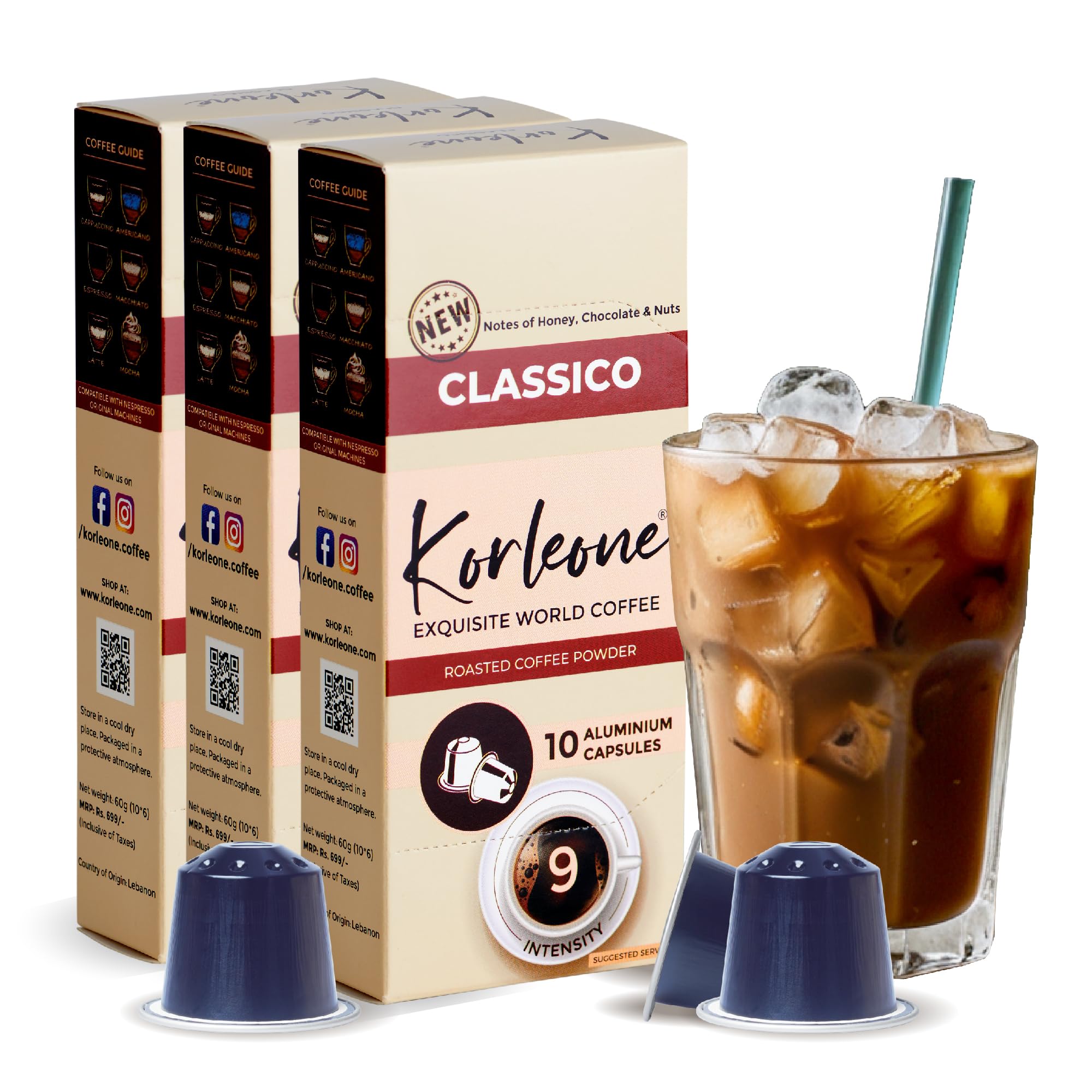 KORLEONE EXQUISITE WORLD COFFEE Classico Aluminium Coffee Capsules 30 Pods Pack Of 3, Arabica Robusta Blend Intensity 9 Medium To Dark Roast Level Compatible With Nesspreso Original Machine,270 Grams (B0C7QW1JZS) Amazon Price History, Amazon Price Tracker