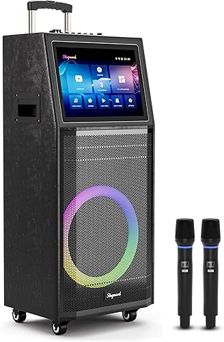 Máquina de karaoke para adultos, con pantalla de letras, altavoz Bluetooth grande portátil inteligente, 2 micrófonos inalámbricos, sistema de