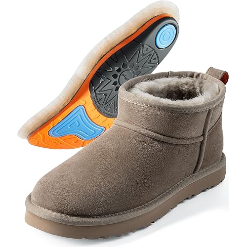 Mel&Syd 100% Australian Sheepskin Mini Boots with Arch Support Options - Warm Down to -40°F (-40°C) Thermal Ankle Booties - Waterproof Suede & Breathable Winter Shoes for Urban Commute & Office Wear