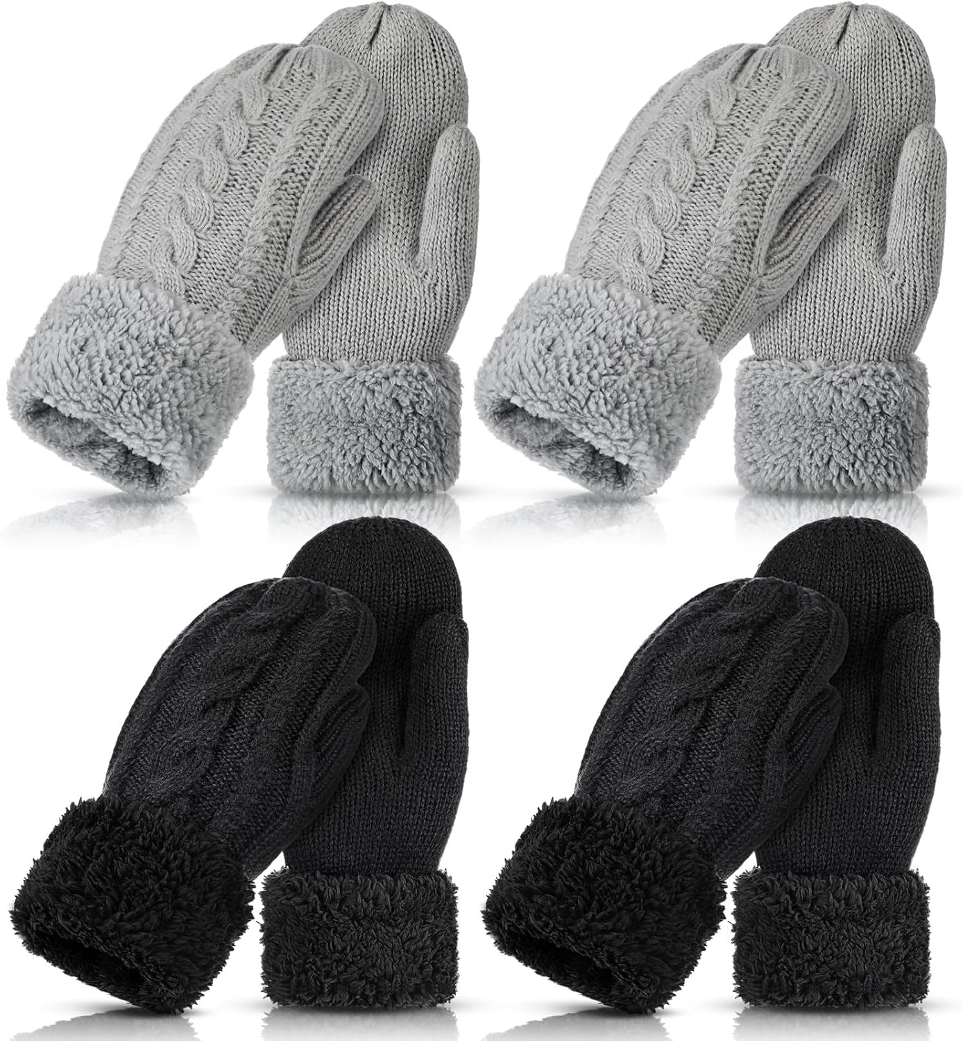 Geyoga 冬用暖かいミトン 女性用 快適 厚手 ニット手袋 ソフト裏地 寒冷地アクセサリー ギフト