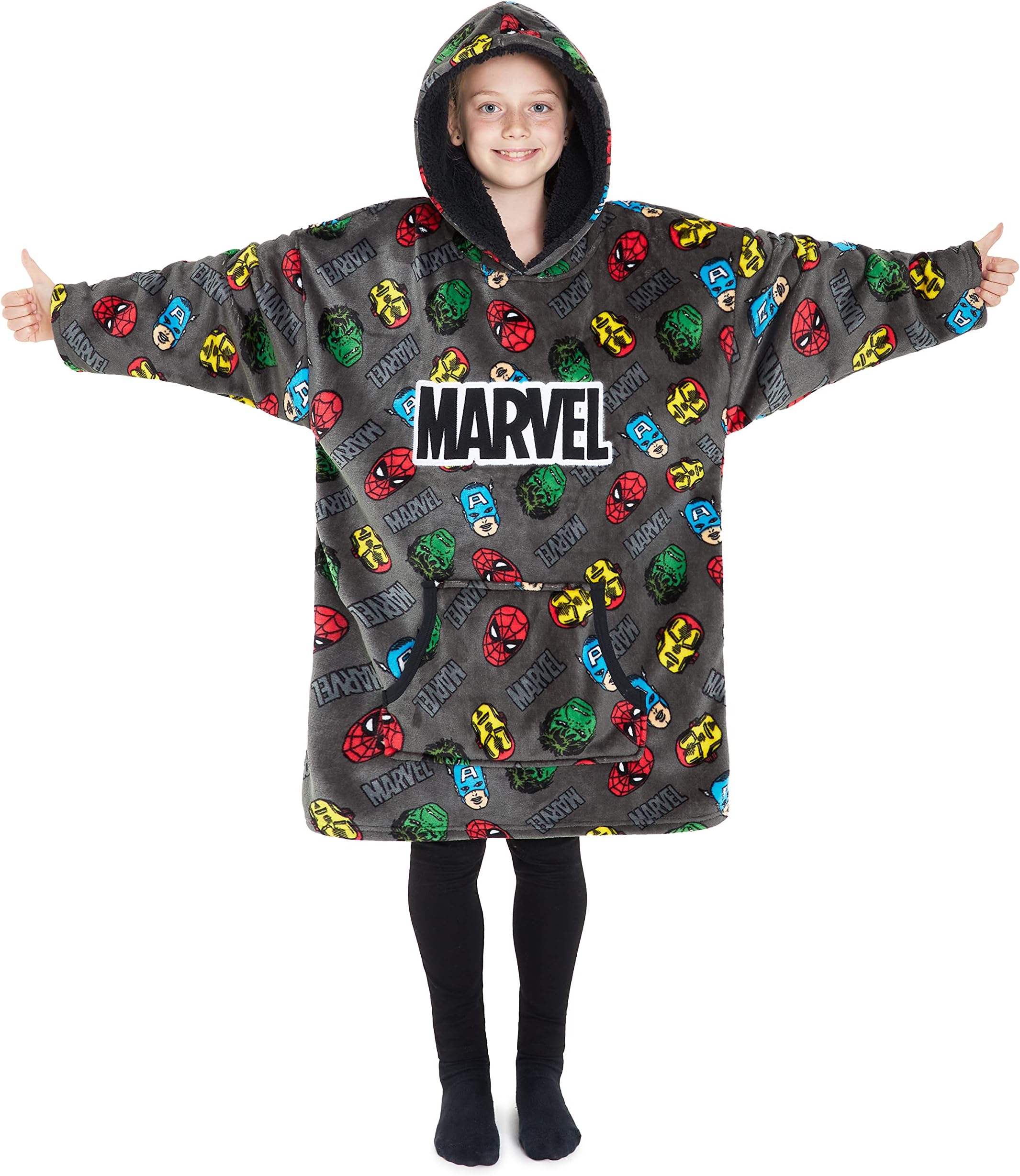 Marvel Avengers Wearable Blanket Hoodie Gifts for Boys Girls, Teens Fleece Blanket with Sherpa Hood Black Panther Loungewear