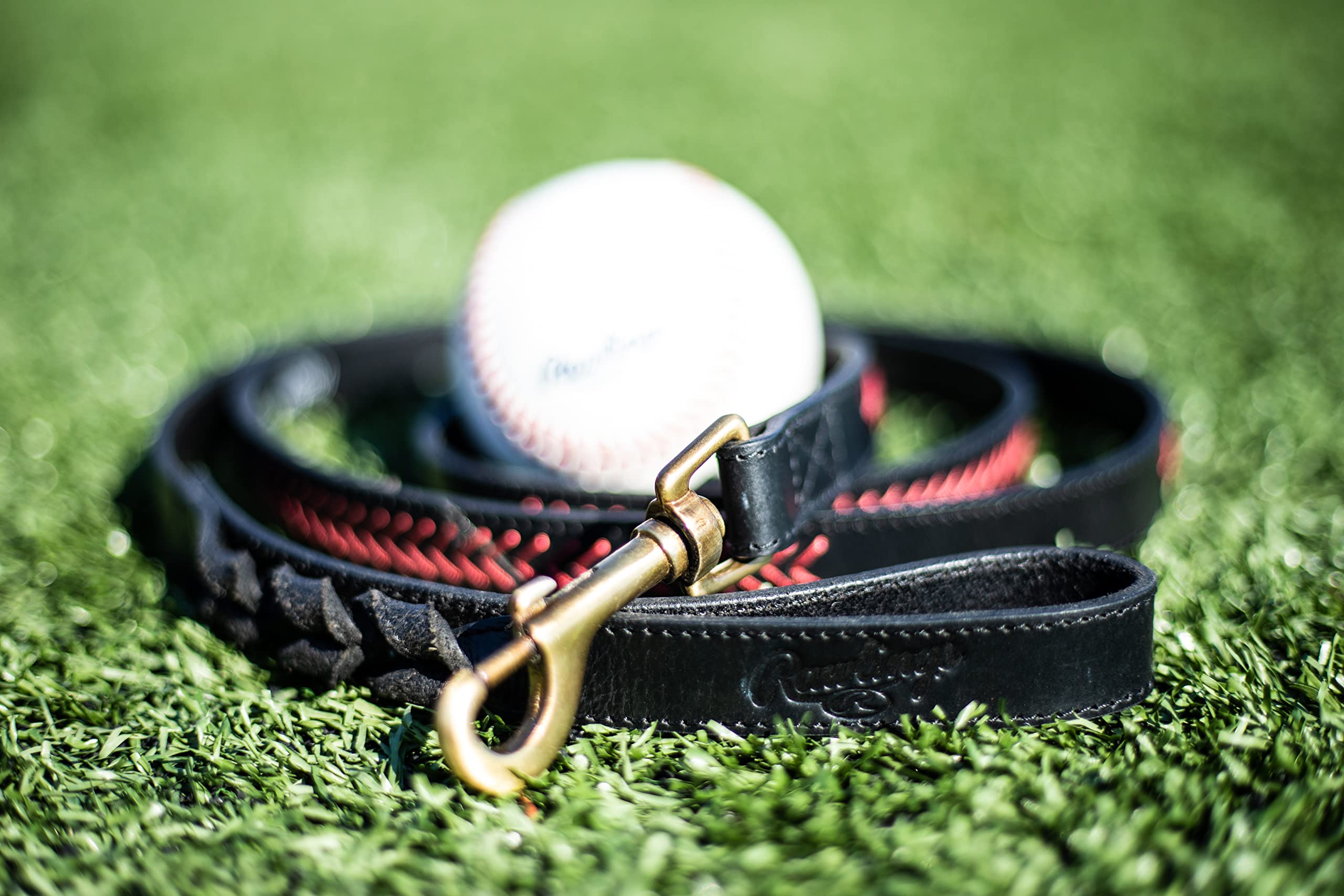Rawlings | Laisse en Cuir pour Chien Baseball Stitch | 1,5 m | Marron Clair