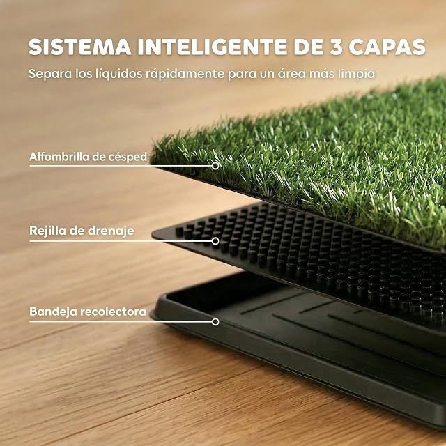 Foto 4 de 8 de PawHut Inodoro para Perros con Césped Artificial, 63x50,5 cm, Verde