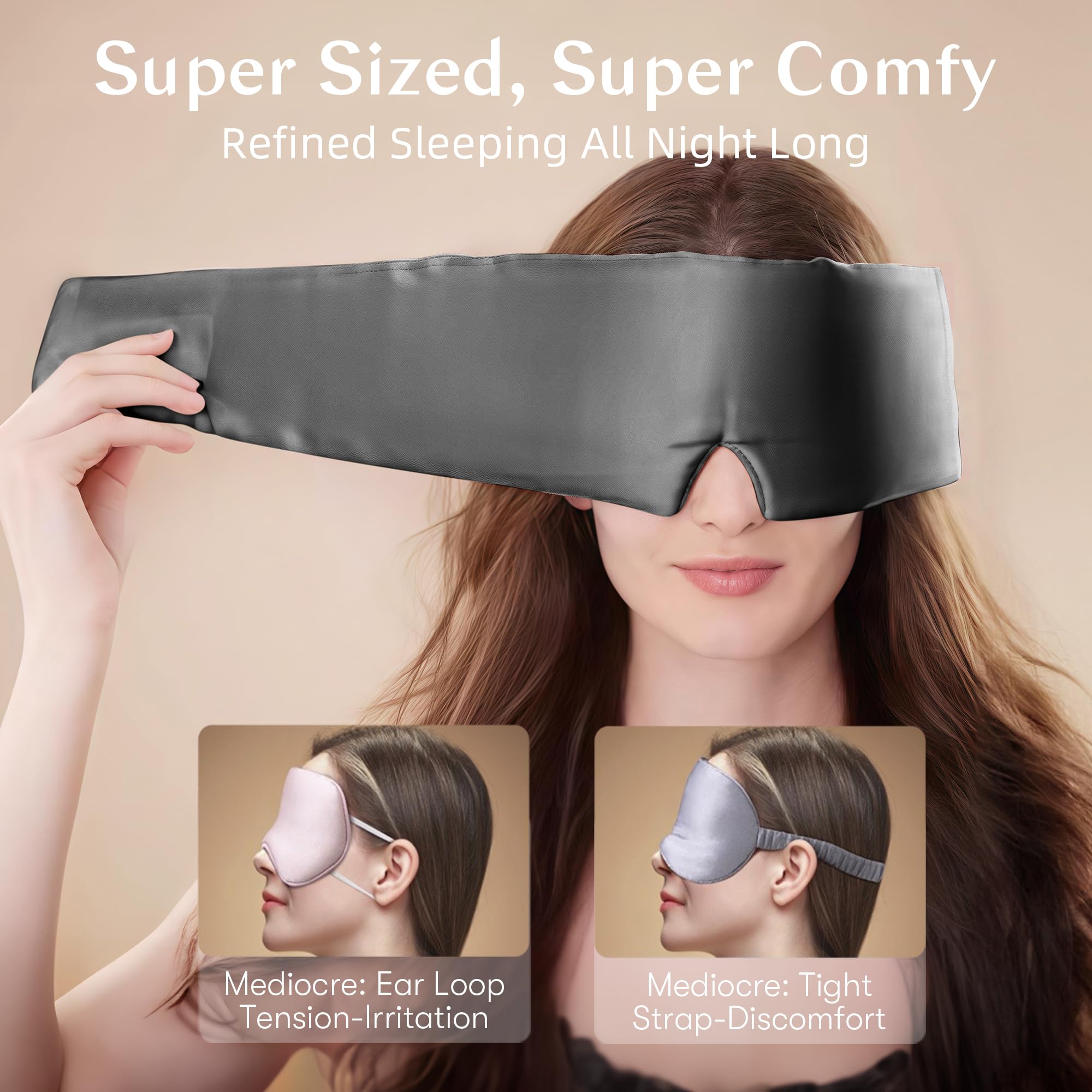 Schlafmaske aus 100 % Maulbeerseide, Augenmaske für Damen und Herren, mit verstellbarem Kopfband, volle Größe, große Schlafmaske, Augenbinde für totale Verdunkelung, die ganze Nacht, Reisen,