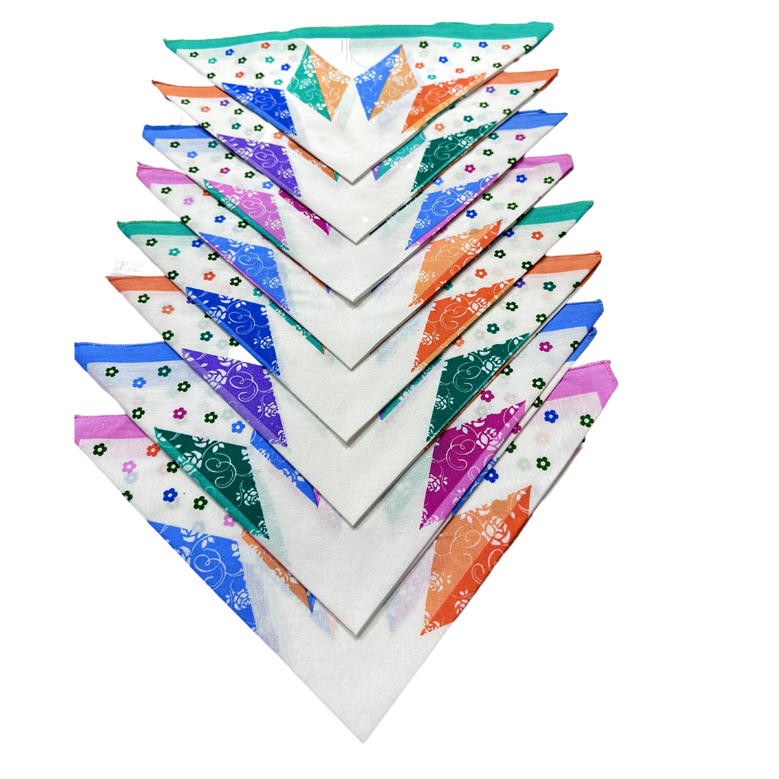 Premium Cotton Handkerchiefs - 13 * 13 Colorful Prints for Women/Girls (Pack of 09, Multicolor. Designs Will Vary as per Availability