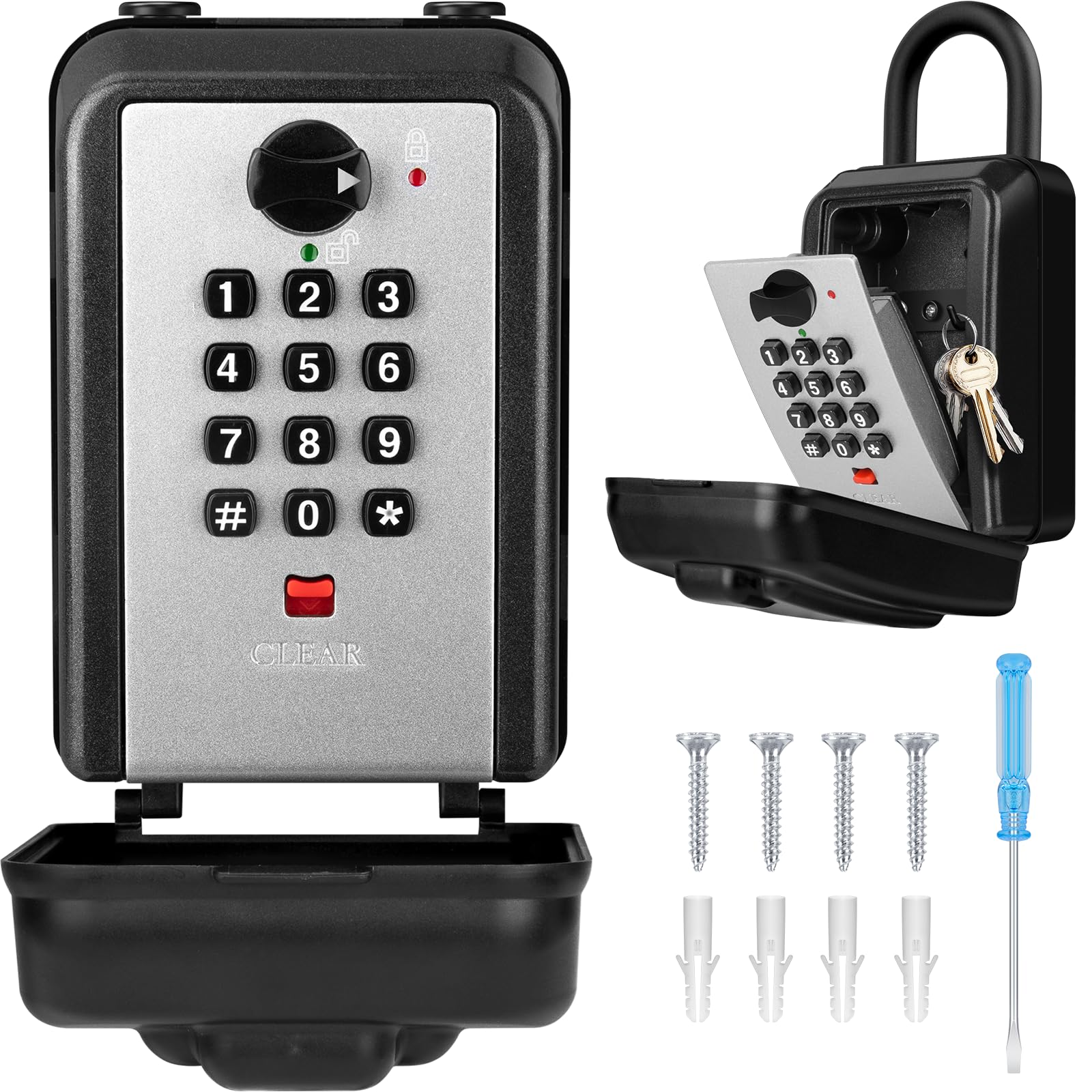 Cassaforte Per Chiavi Esterno Grande Cassetta Chiavi Con Codice Impermeabile Cassetta Sicurezza Chiavi Muro Con Gancio Cassetta Portachiavi 12 Cifre Key Box Per Casa Garage Ufficio, Grigio