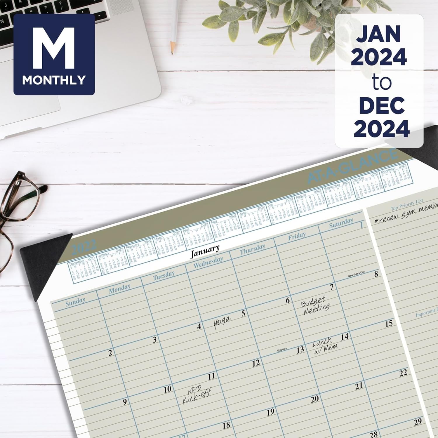 2024 AT-A-GLANCE® Executive Desk Pad Calendar, 21-3/4" x 17", January To December 2024, HT1500
