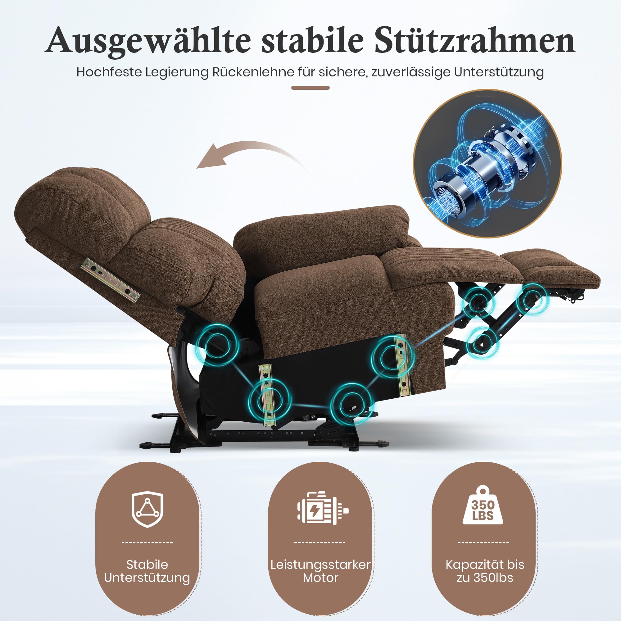 Fernsehsessel Elektrisch Verstellbar, Relaxsessel mit Liegefunktion, TV Sessel mit Massage & Wärmefunktion, Versteckte GeträNkehalter, Typ C & USB-AnschlüSse, bis 160 kg (Braun)
