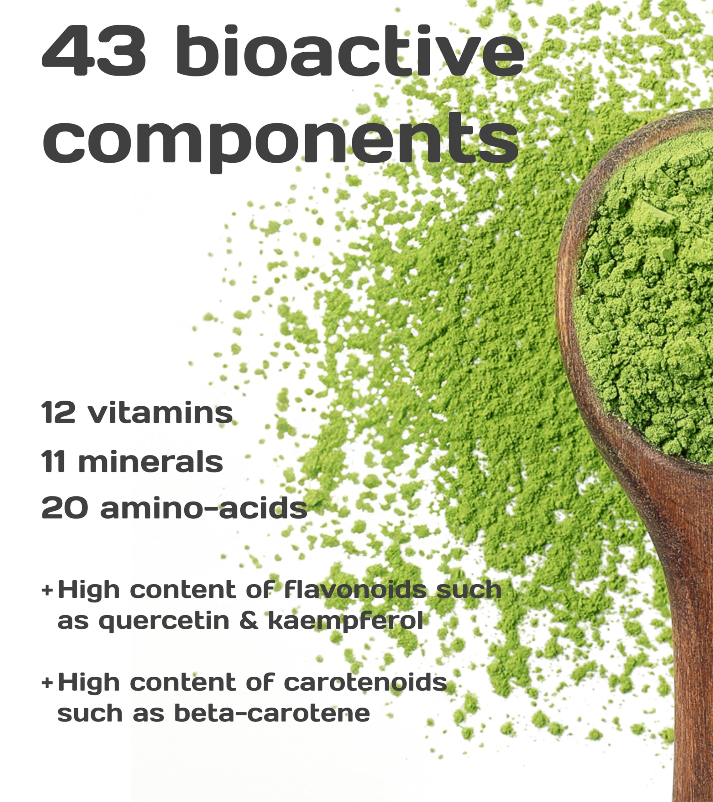 Pure Superfood Bioactive Kale Powder - 100% cavolo liofilizzato, ad alto contenuto di proteine, Kalzium, vitamina C e K. Ricco di antiossidanti, 9 aminoacidi essenziali, 25 x 2g