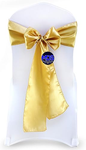 Mds Pack de 25 fajas de satén para silla de boda y eventos Suministros decoración de fiesta marco de la cubierta de la silla -oro