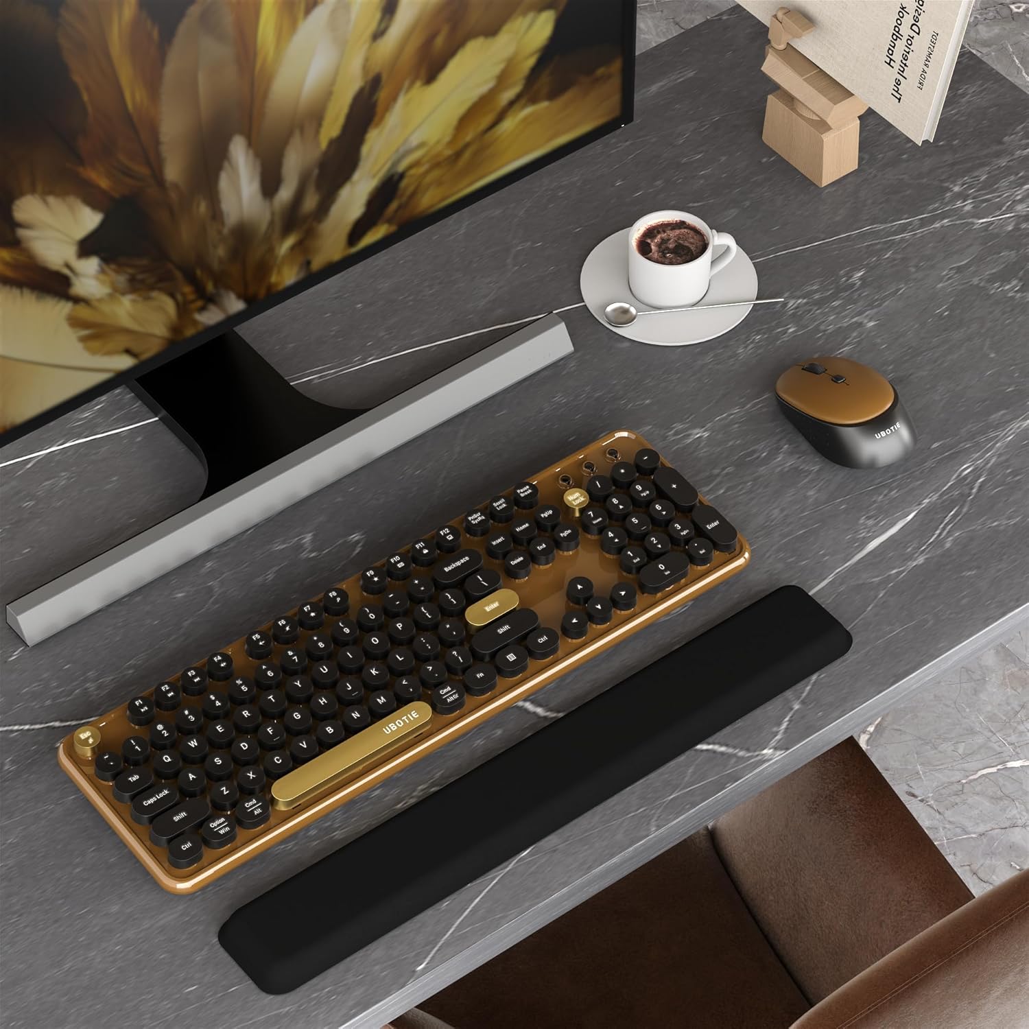 Colorful Wireless Computer Keyboards Mouse Combos, UBOTIE Polychrome Round Keycaps Retro PC Keyboards 2.4GHz Radio Frequency Connection with Optical Mouse(Green-Black)