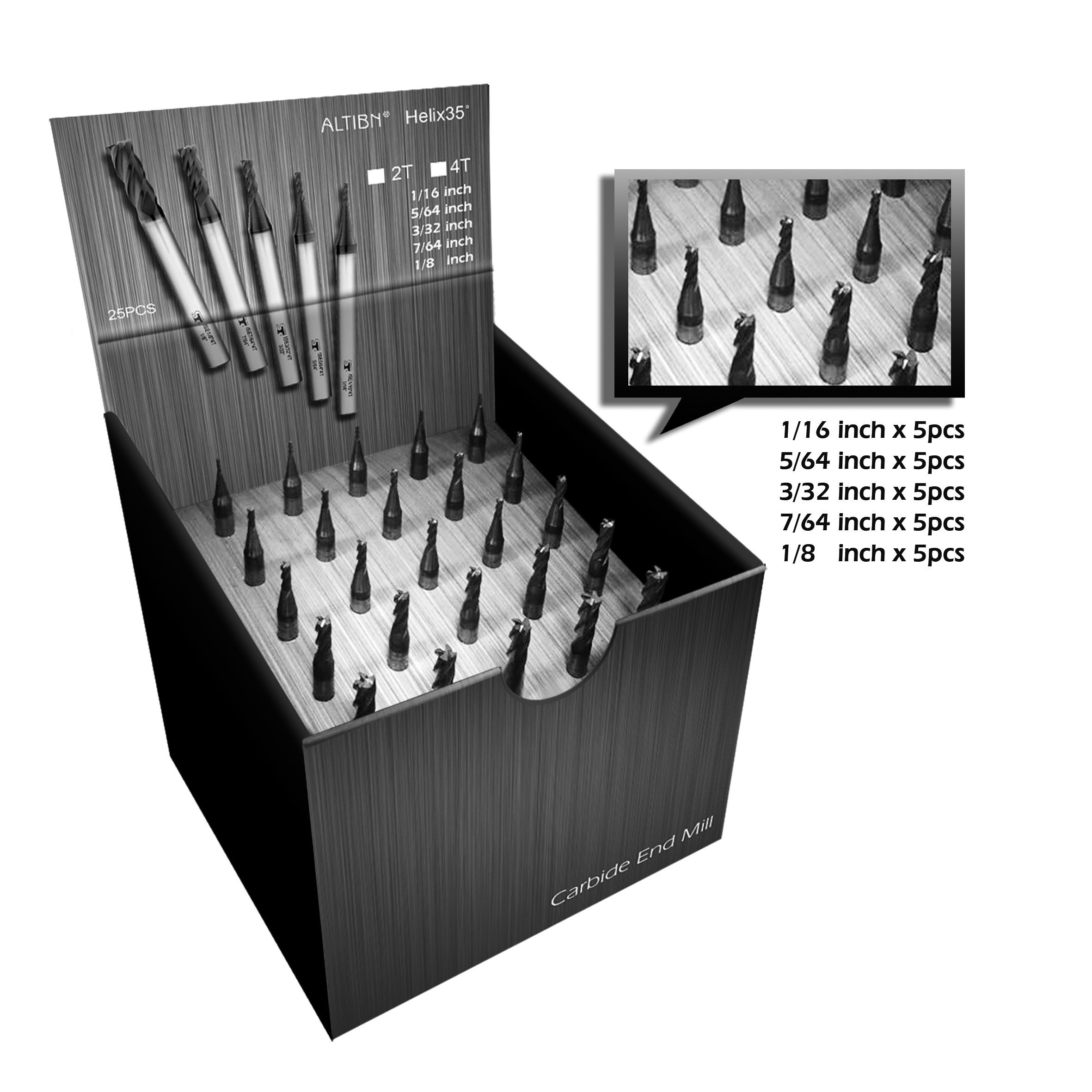 SPEED TIGER Micrograin Carbide Square End Mill - 4 Flute - ISE-SET-4T (25 Pieces) - for Milling Alloy Steels, Hardened Steel, Metal & More – Mill Bits Sets for DIYers & Professionals