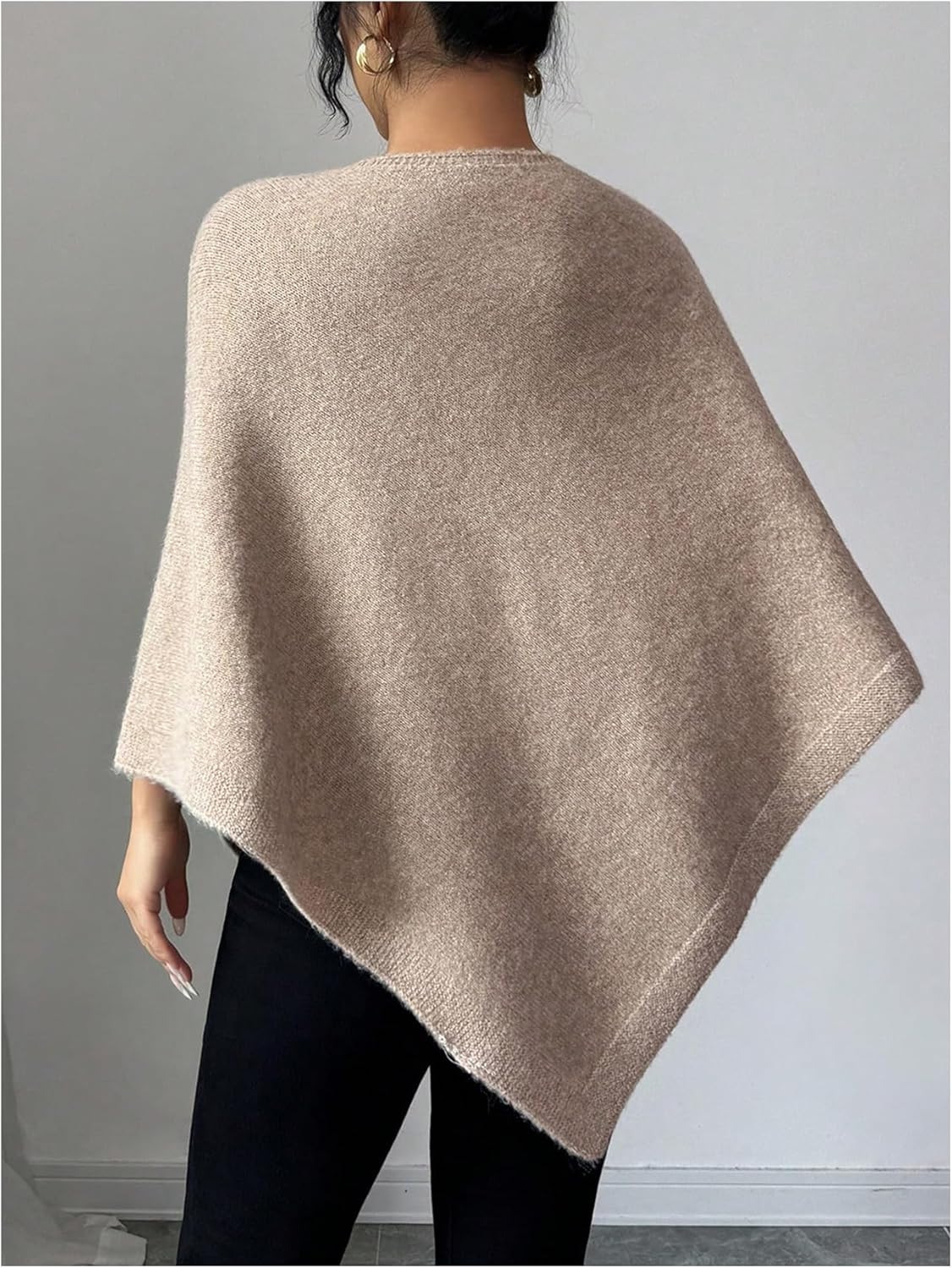 Women's Ponchos Sweater Shawl Wraps Knit Poncho Cape Boat Neck Asymmetrical Pullover Tops - Image 2