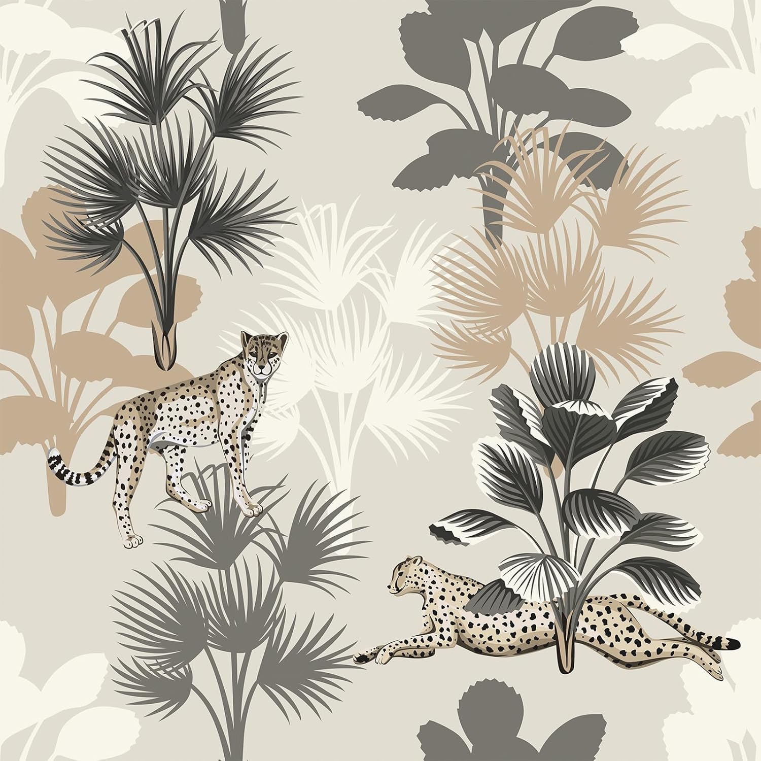 VaryStyle Cheetah Print Wallpaper Tropical Palm Tree Leopard Peel and Stick Wallpaper for Bedroom Boys Room 17.7"x118" Removable Self Adhesive Vintage Wild Animal Contact Paper for Cabinets Walls