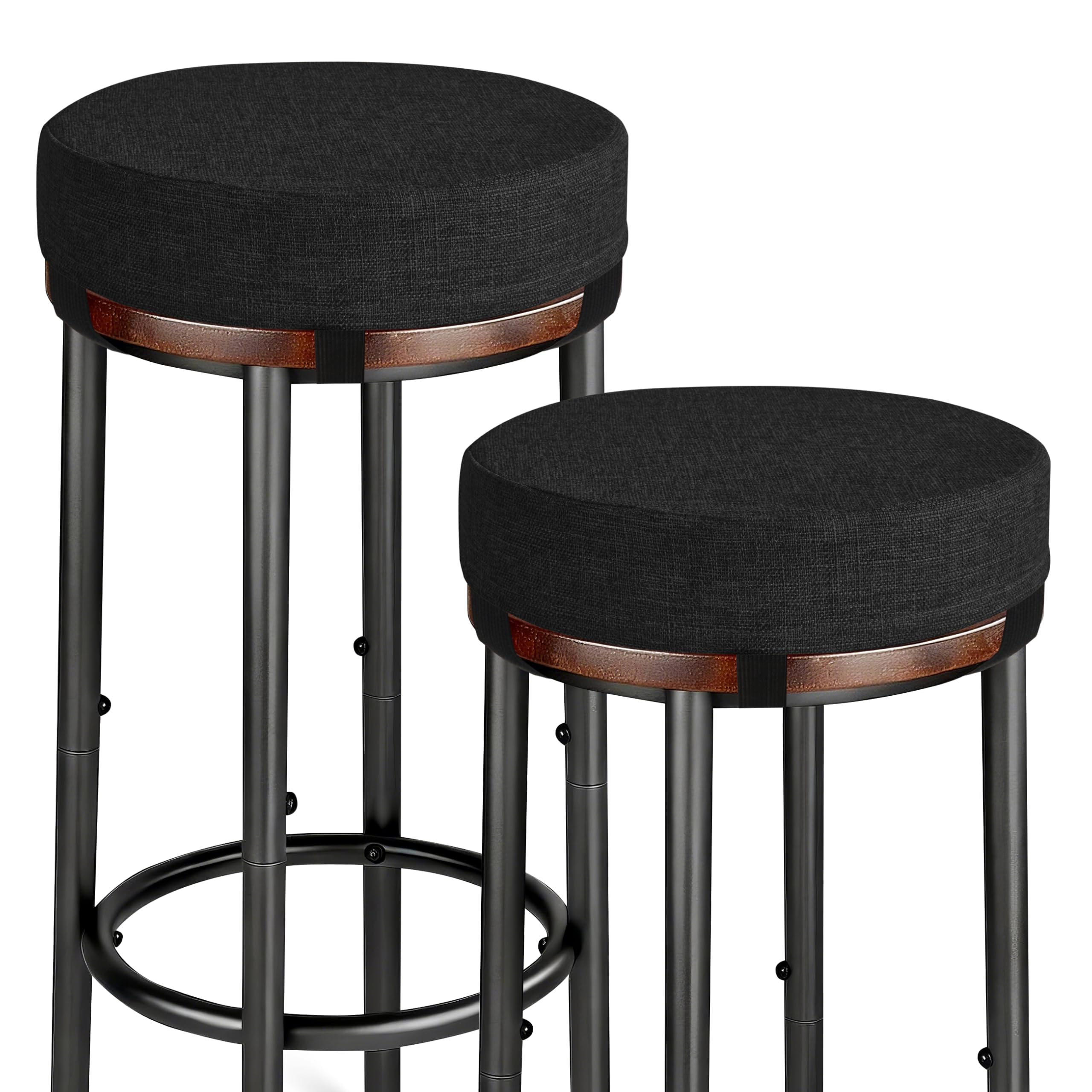 OVOV Round Bar Stool Cushions Set of 2 30X30X6.5 cm Round Chair Cushions with Anti-Skid Silicone Thick Padded Stool Pads, Black
