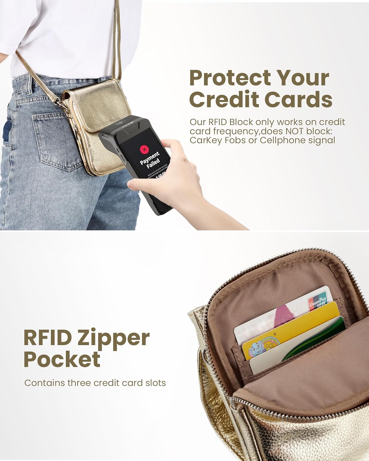 befen Genuine Leather Small Crossbody Bags for Women, Cell Phone Cross body Purse Bag with RFID Blocking Card Slots - Image 3