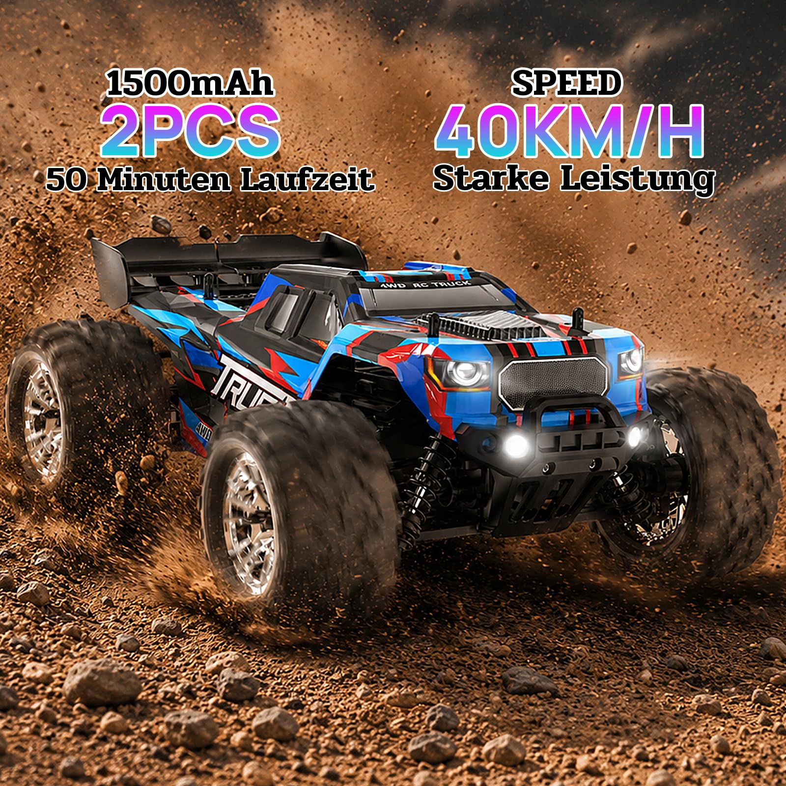 40 KM/H Ferngesteuertes Auto,1:16 RC Auto Ferngesteuert Monstertruck RC Car | Schnelles Ferngesteuertes Auto Monster Truck RC Auto für Erwachsene Verbesserung des Metallantriebssystems und der Federung