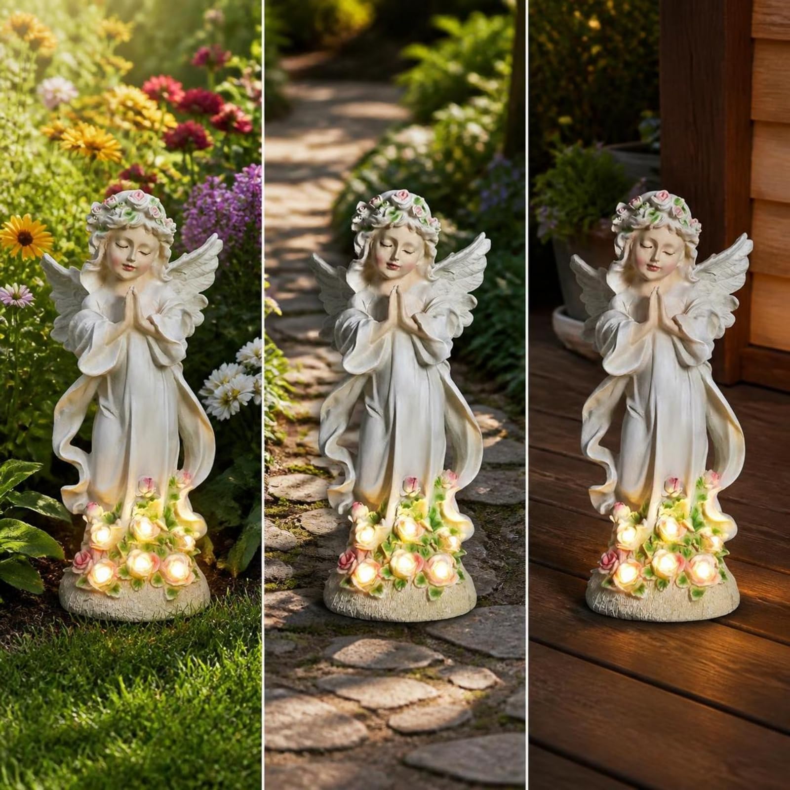 Statue Panneau Solaire | Finition Ivoire Élégante, Étanche, Lampe LED, pr Mariage