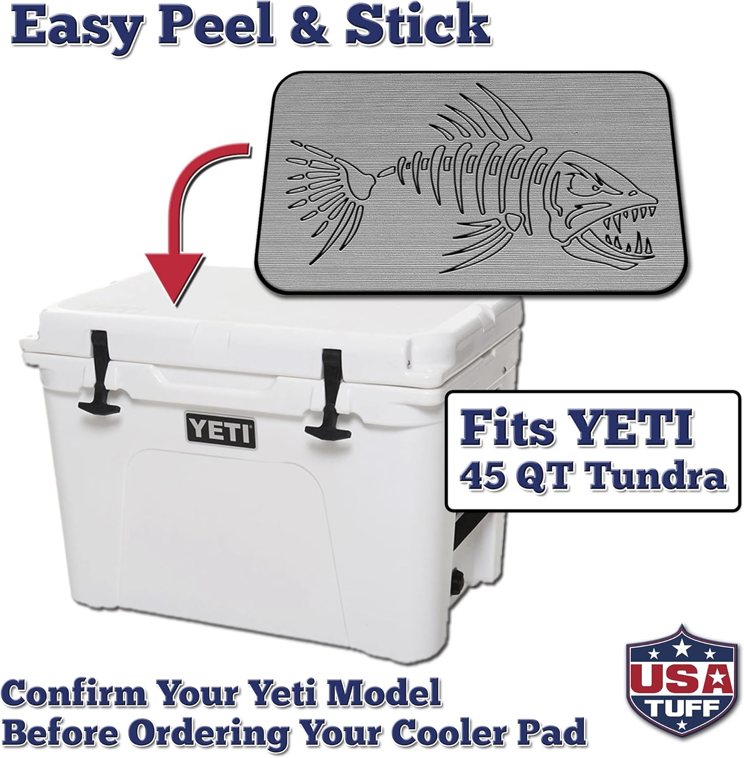 USATuff SeaDek EVA Mat Cooler Pad fits YETI | Peel & Stick Application | Non Slip Comfort Accessories - Bonefish Design (StormGray-Black)
