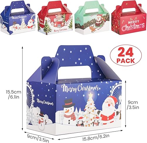 Miniatura 2 de 24 cajas de regalo de galletas de Navidad 3D con asas para Navidad, suministros de fiesta de aula escolar, cajas de cartón para galletas, 4 diseños,