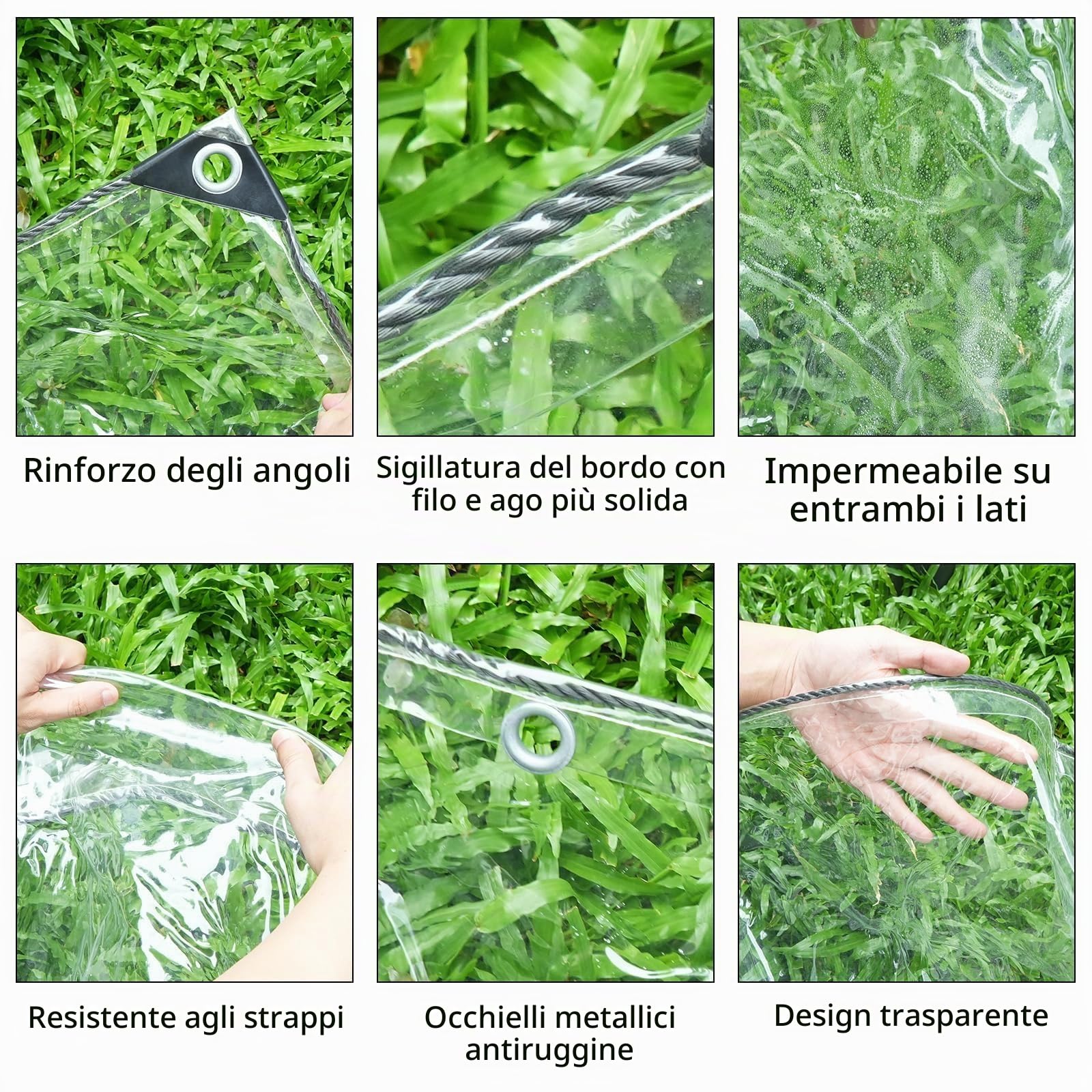 Telo Telone Impermeabile Esterno 4 x 3 m Telo Impermeabile Trasparente PVC 420 g/m² Telo con Occhiellato Telone di Copertura con Corda da 10 M Multiuso Resistente per Serra Balcone Giardino
