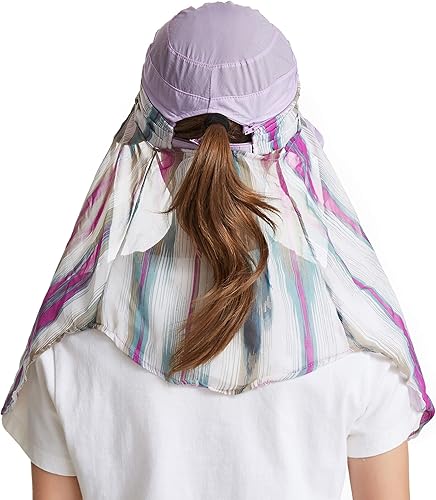 Miniatura 34 de icolor Sombreros de sol para mujer, protección solar UPF 50, sombrero de verano al aire libre, visera con solapa, sombrero de cola de caballo, Marrón
