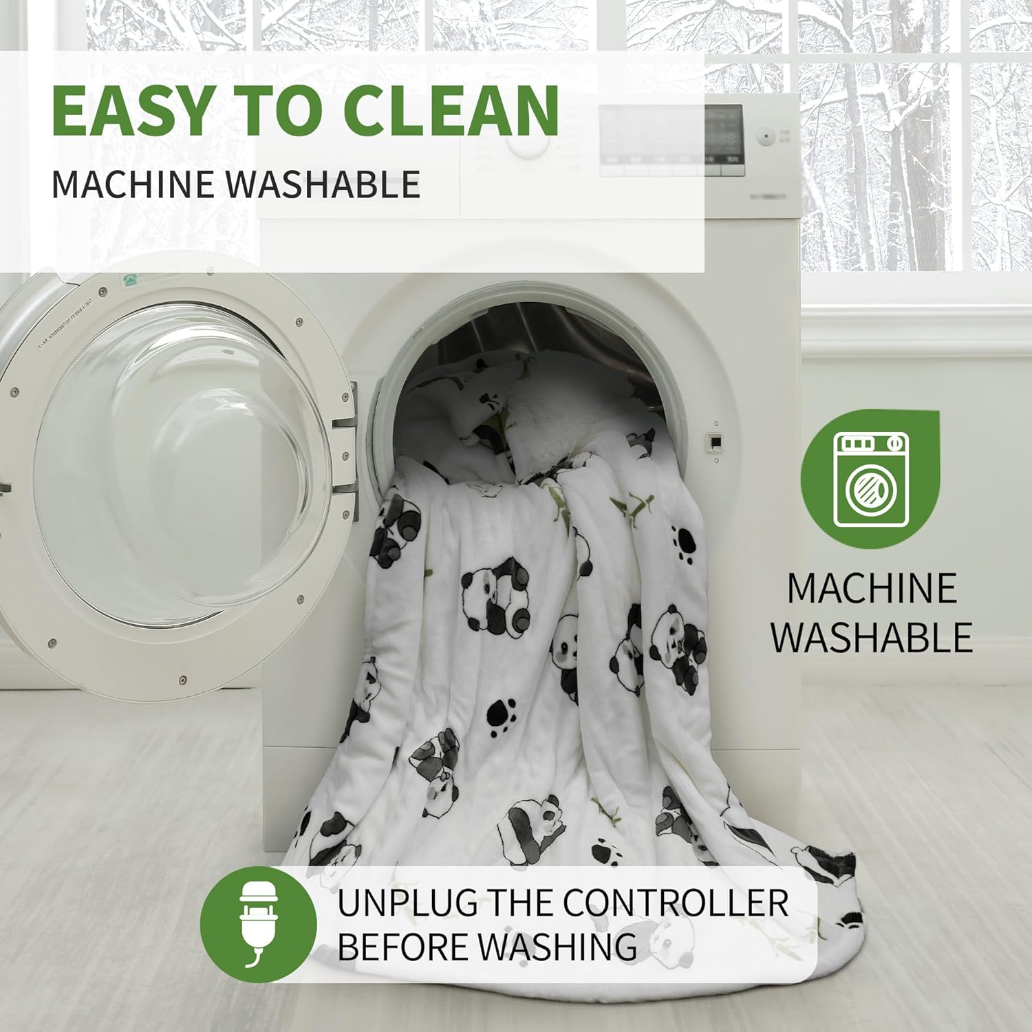 Heated Blanket Throw 50"x60" - Machine Washable Electric Throw Blanket Office Heated Throw Blanket with ETL & FCC Certification 5 Heating Levels 3 Hour Auto-Off Overheat Protection(Panda) - Image 4