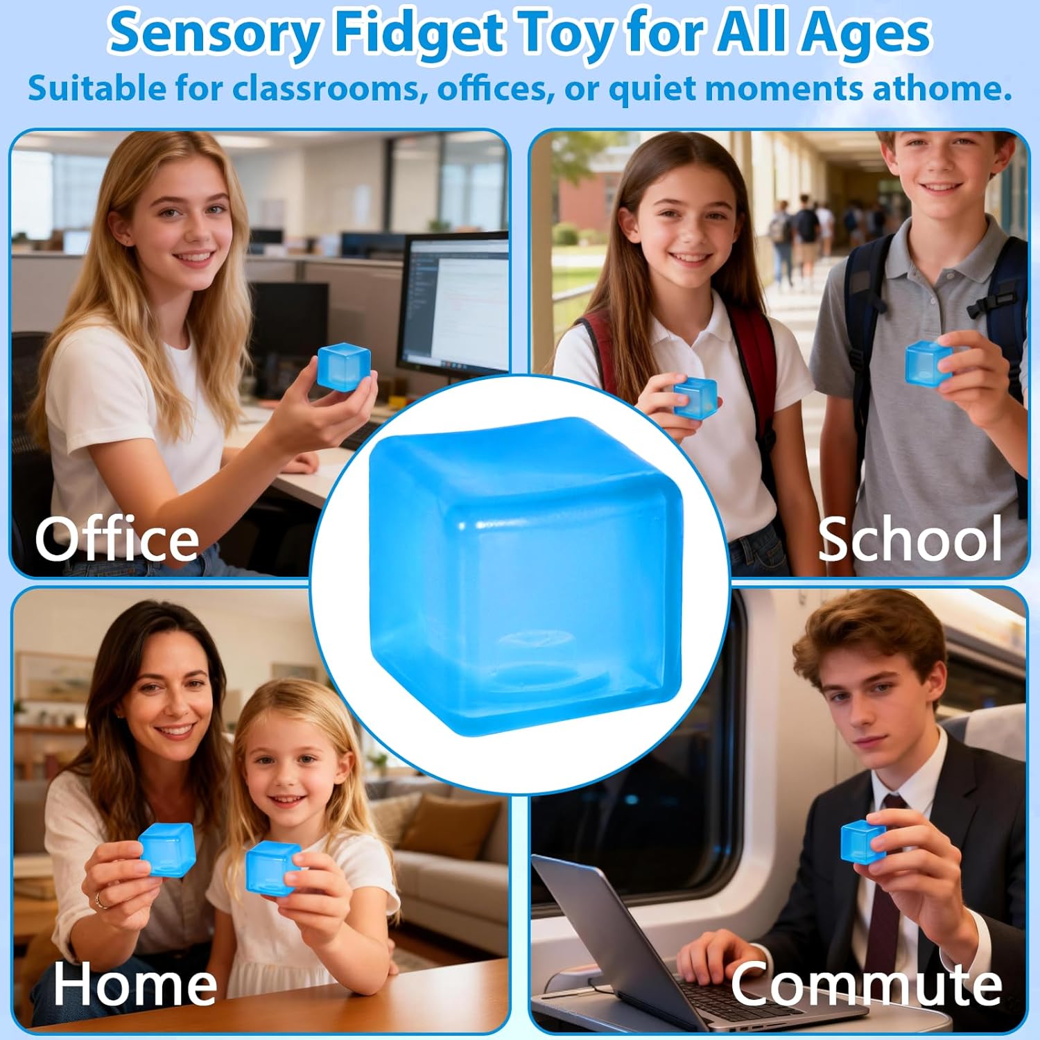 Ice Cube Stress Ball, Medium Cube 5cm(1.98") Fidget Toys, Blue Ice Cube Squishy Cube for Anxiety Relief Stress Reliever,Stress Relief Toys for Adults Kids Children Teens