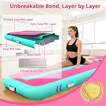 Air Training Mats 10ft/13ft/16ft/20ft Inflatable Gymnastics Tumbling Mat 4/6/8 inchs Thickness Mats for Home Use/Gym/Yoga/Training/Cheerleading/Outdoor/Beach/Park wih Electric Air Pump