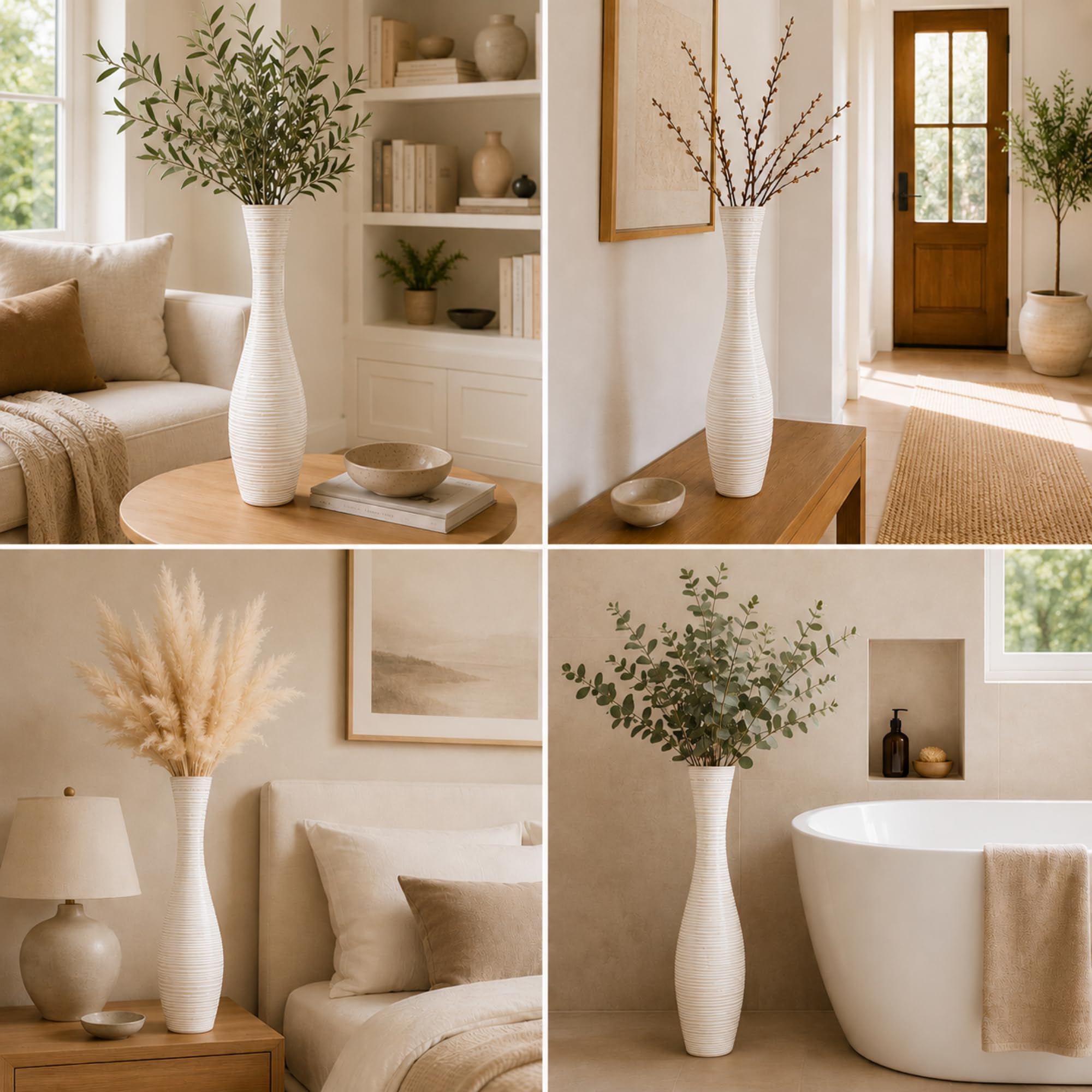 Leewadee Große Bodenvase 50 cm Polyresin für Pampasgras & Trockenblumen | Deko-Vase fürs Wohnzimmer: wasserdicht für Frischblumen, ideal für Pampasgras & Zweige und bruchfester als Keramik