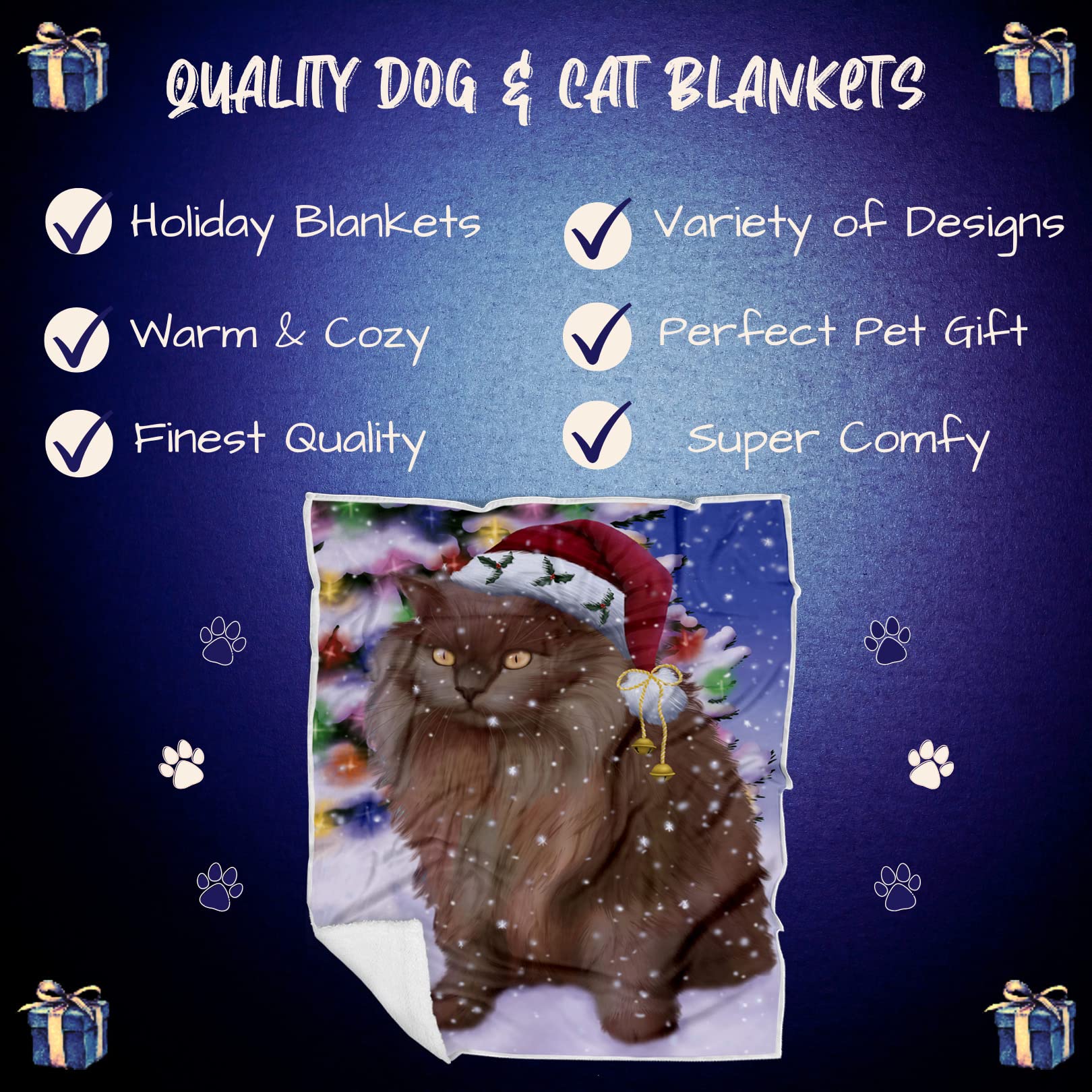 Doggie of the Day Tiffany Cat Blanket - Christmas Winterland Wonderland - Super Soft & Warm Pet Theme for Sofa or Bed, Warm Fleece, Sherpa or Woven Material, BLNKT89521 (30x40 Fleece)