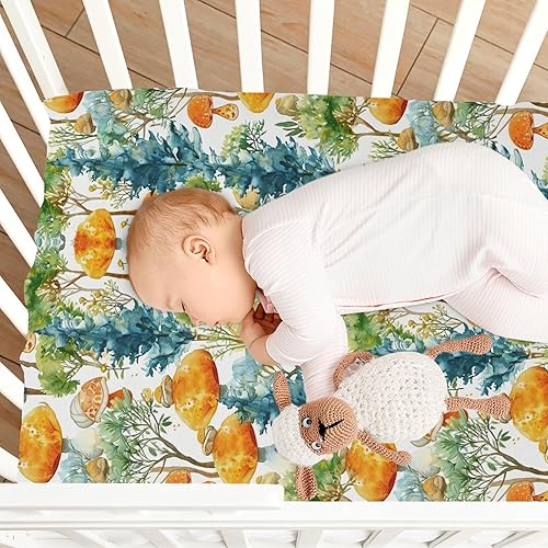 Miniatura 8 de Fitted Crib Sheet for Boys Girls,Mushroom Tree Jersey Knit Baby Sheet for Standard Crib and Toddler Bed Mattresses, Cozy Soft Breathable, 28 x 52 in