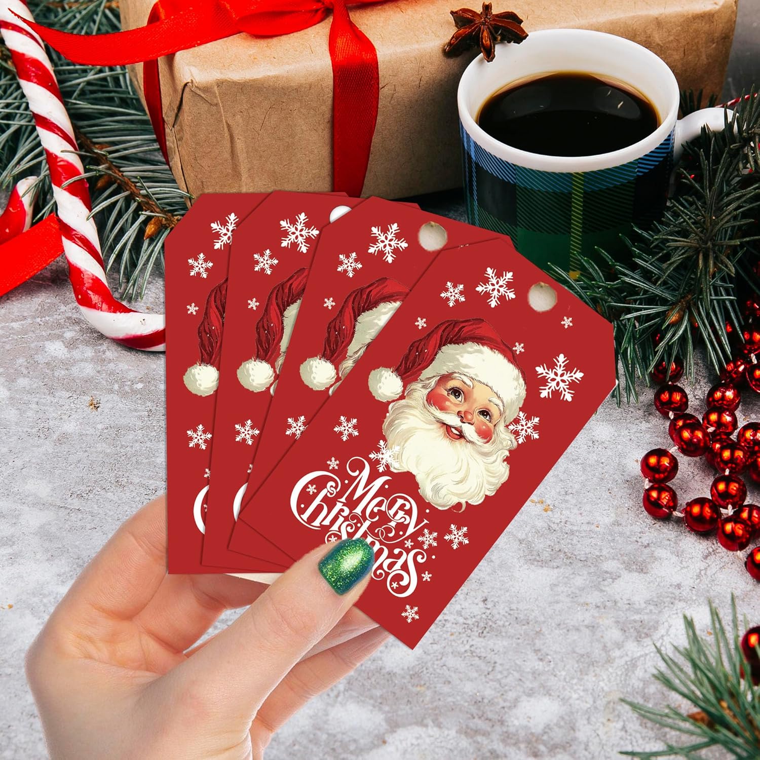 Christmas Tags with String, Red Santa Merry Christmas Tags, 2 x 3.5 Inch Writable Hanging Labels, Celebrating Party Supplies for Gift Wrapping, Xmas Tree, DIY Craft, Home Decor(50Pcs)-B24 - Image 6