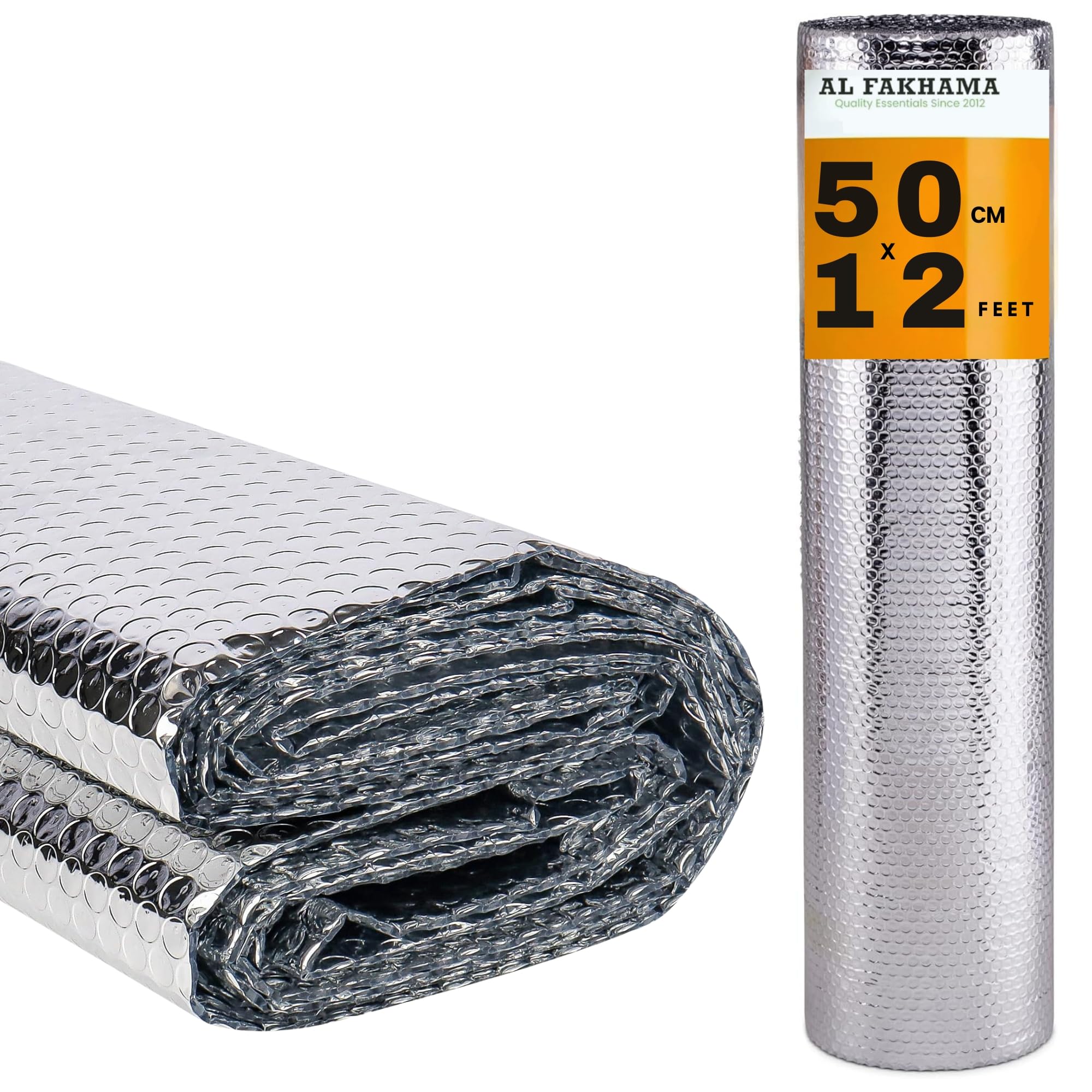 Reflective Insulation Sheet Roll With Double-Sided Aluminum Foil And Bubble Shield. 60 CM Width X 12 Feet Roll, Perfect For RVs, Home Windows, Science Projects, Nursery Walls, And Heat Protection