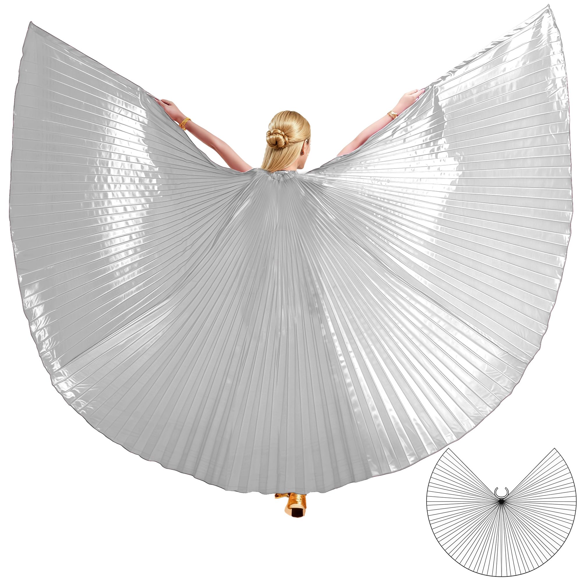 MUNAFIE Butterfly Isis Wings Belly Dance Costume Worship Angel Fairy Wings for Carnival Stage Halloween Party Celebration Performance Silver