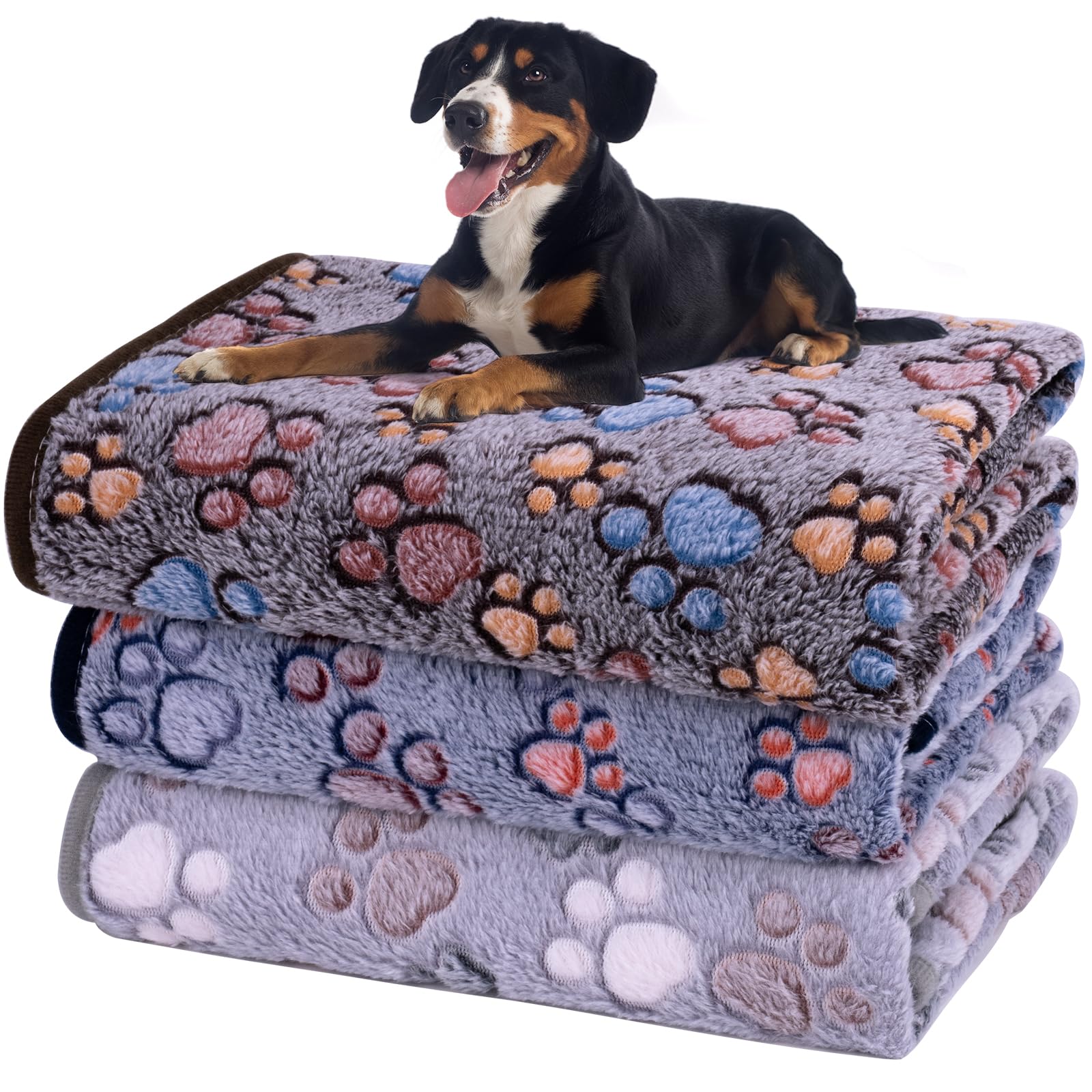 Dono 1 Pack 3 Dog Blankets, Soft Fluffy Fleece Pet Blanket Warm Sleep Mat Paw Print Design Puppy Kitten Throw Blankets Doggy Blanket for Dogs