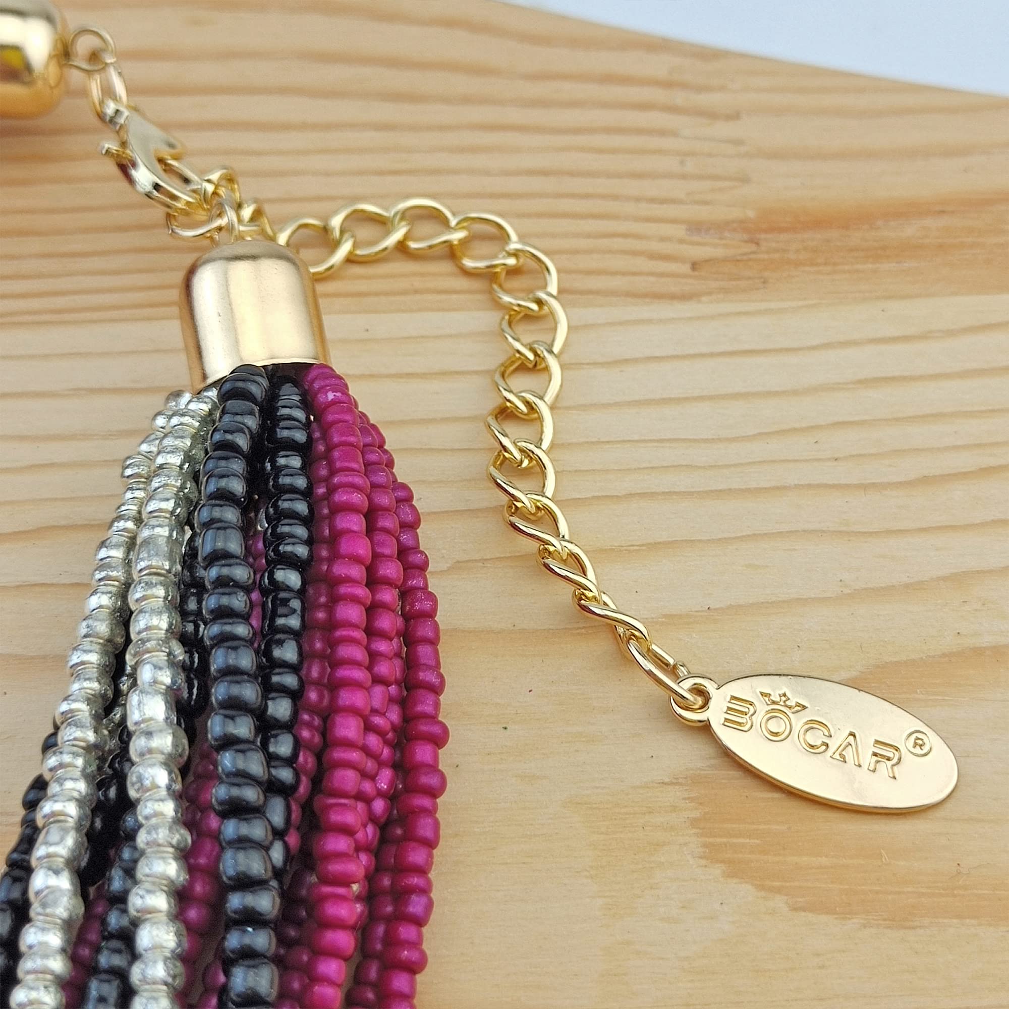 Bocar Collana a nodo multistrato con perline di semi (NK-10316-purple+black)