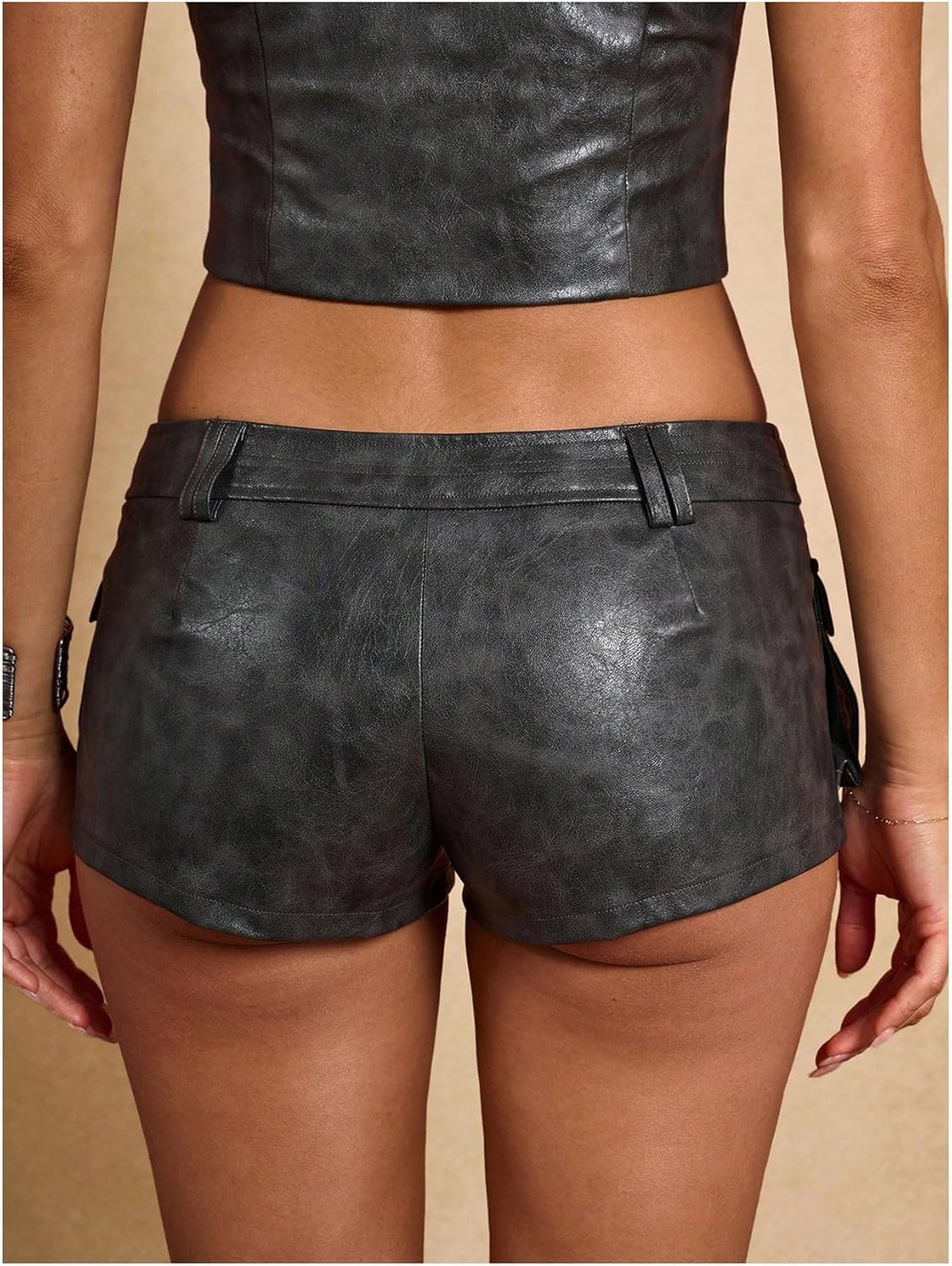WDIRARA Women's Faux Leather Skinny Micro Shorts Y2k Low Rise Cargo Shorts Party Rave Clubwear