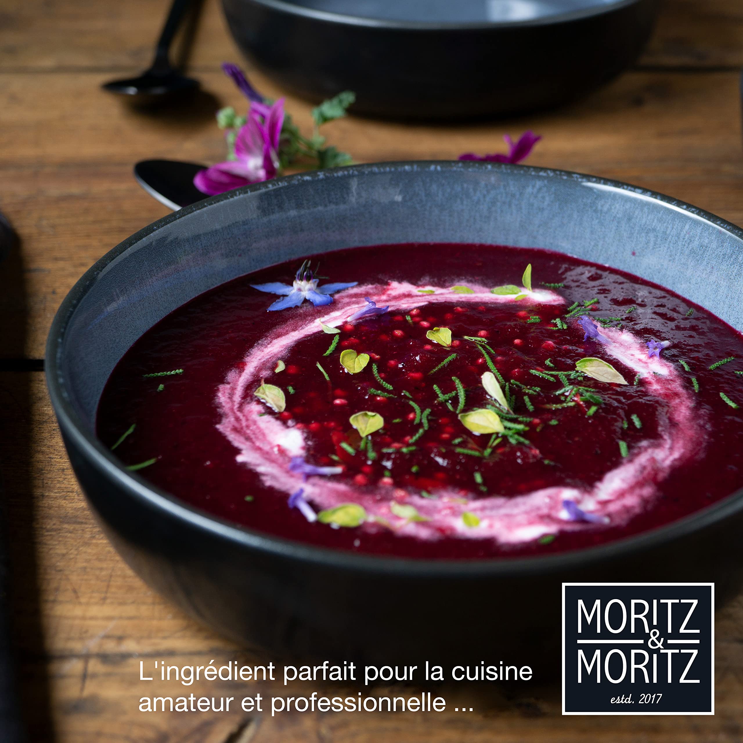 Moritz & Moritz VIDA Lot de 6 assiettes à soupe en porcelaine pour 6 personnes Passe au lave-vaisselle et au micro-ondes Bleu