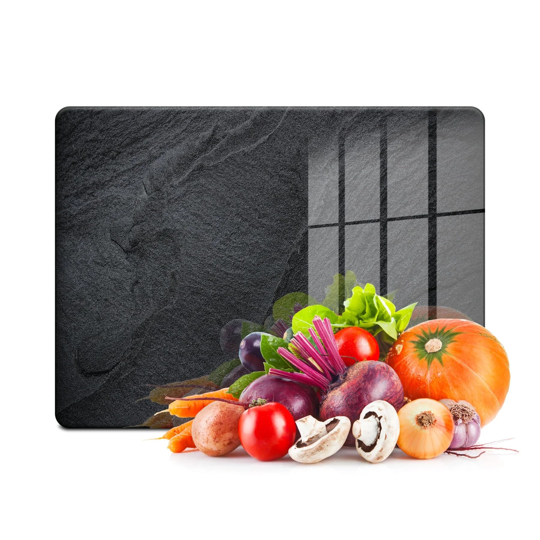 Decovetro Cam Kesme Tahtası ve Sunumluk Siyah Taş Desenli 20x30 Cm