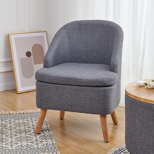 Miniatura 10 de SIMPLEOPULENCE - Silla de barril decorativa para sala de estar, silla de club tapizada de tela moderna con respaldo curvado y patas de madera