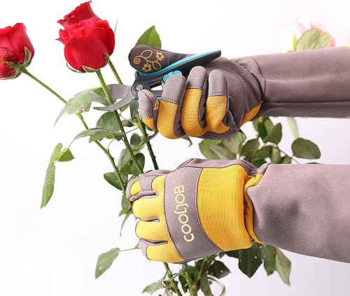 Miniatura 5 de COOLJOB Rose Pruning - Guantes de jardín para mujer, amarillo y gris, talla L