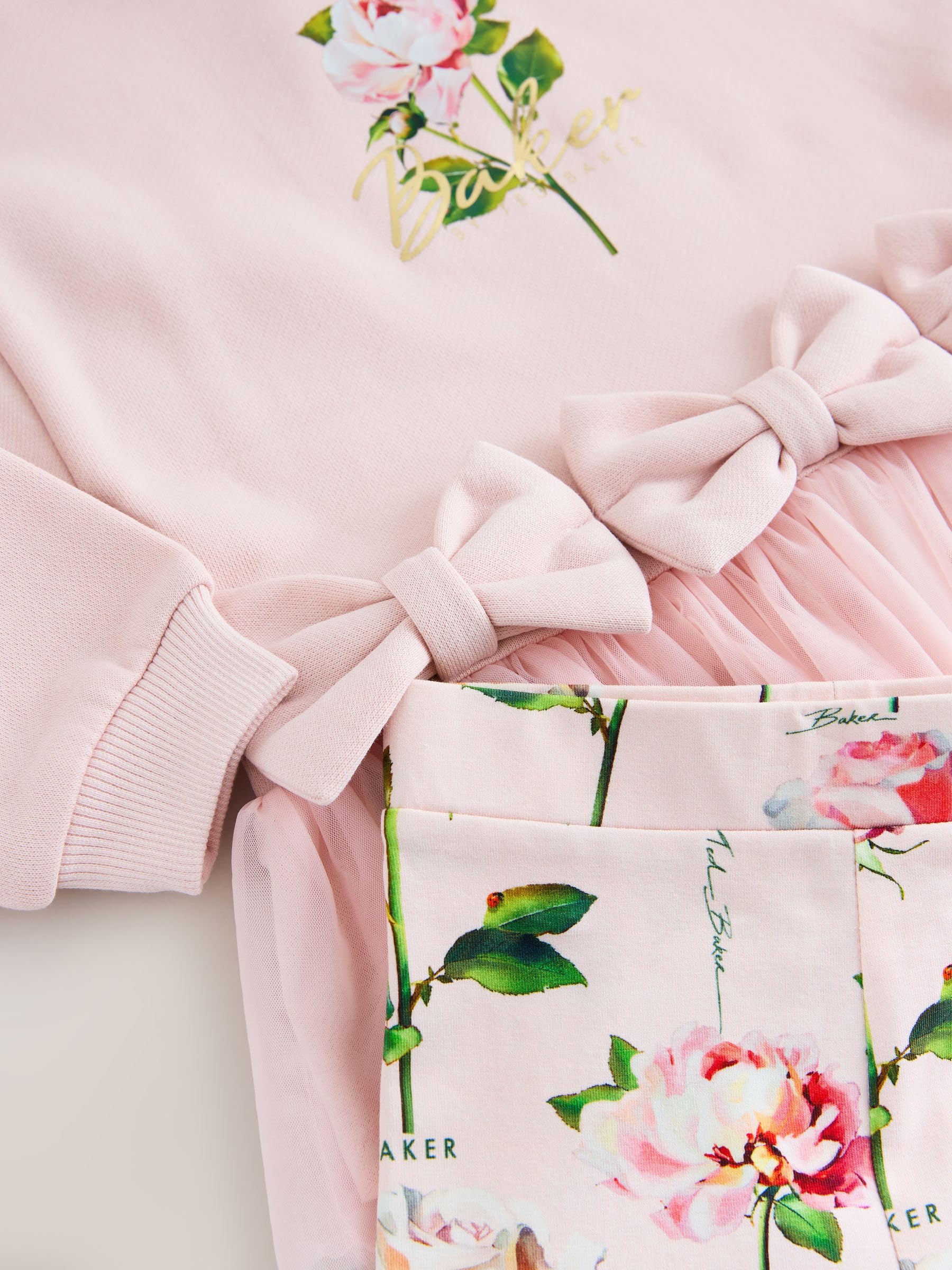 Młodsze dziewczynki Komplet 2-częściowy Baker by Ted Baker: bluza z kokardką i siateczkowym rąbkiem i legginsy