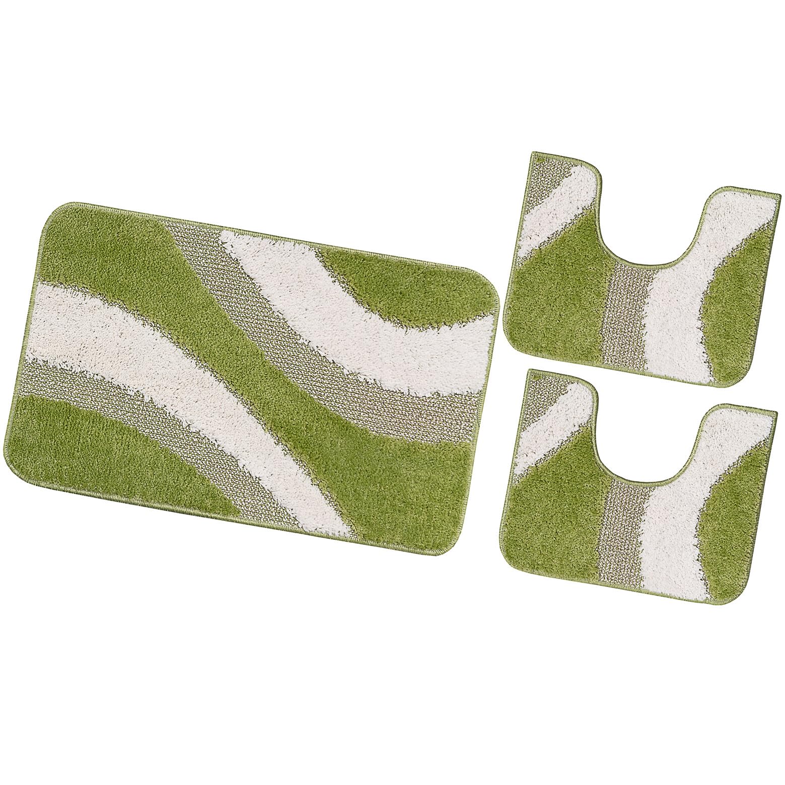 emmevi Tappeto Bagno Moderno Parure Set 3 Pezzi Morbido Soffice Shaggy Antiscivolo Lavabile Verde