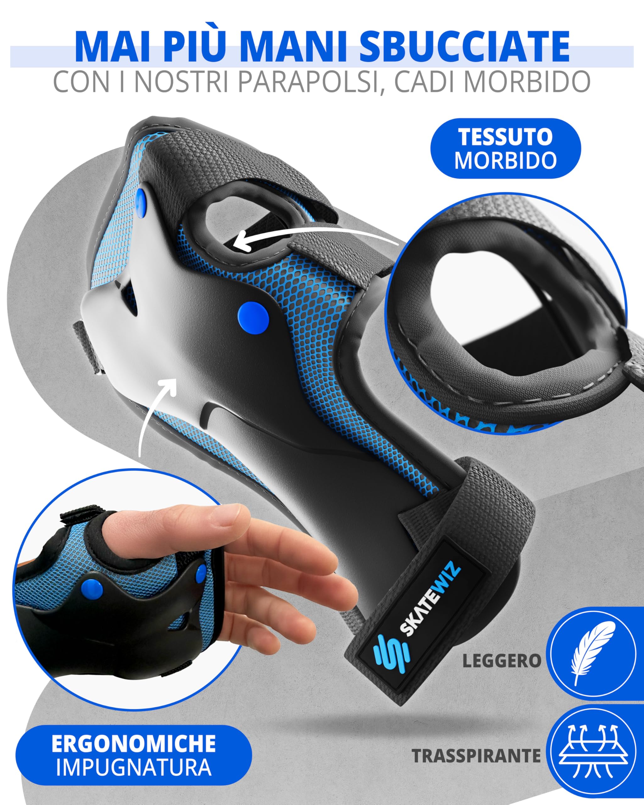 SKATEWIZ Protezioni Pattini Bambina [6pc] Protezioni per Pattini per Ragazze - Ginocchiere Bambina, Bambino e Adulti