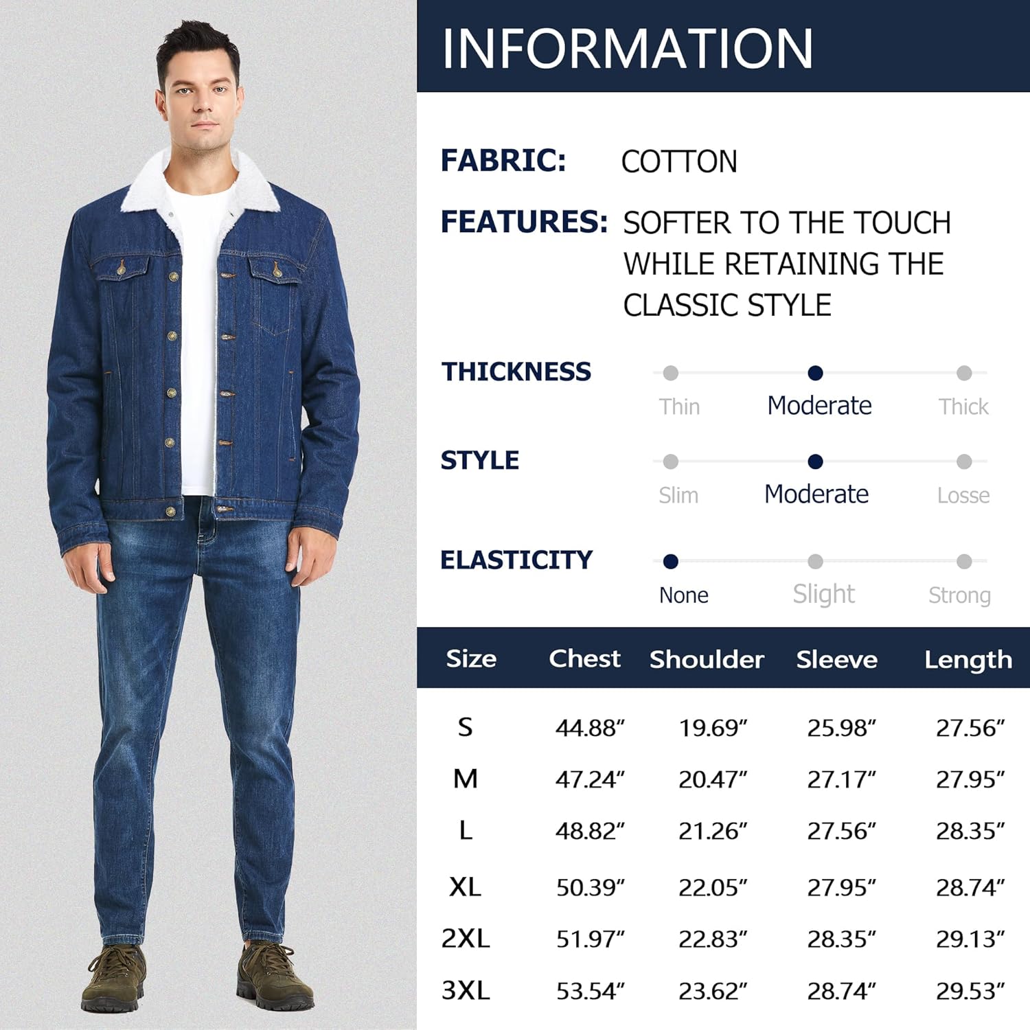 JYG Men's Winter Sherpa Lined Denim Jacket Warm Thicken Trucker Jacket with Multiple Pockets Dark Blue Small