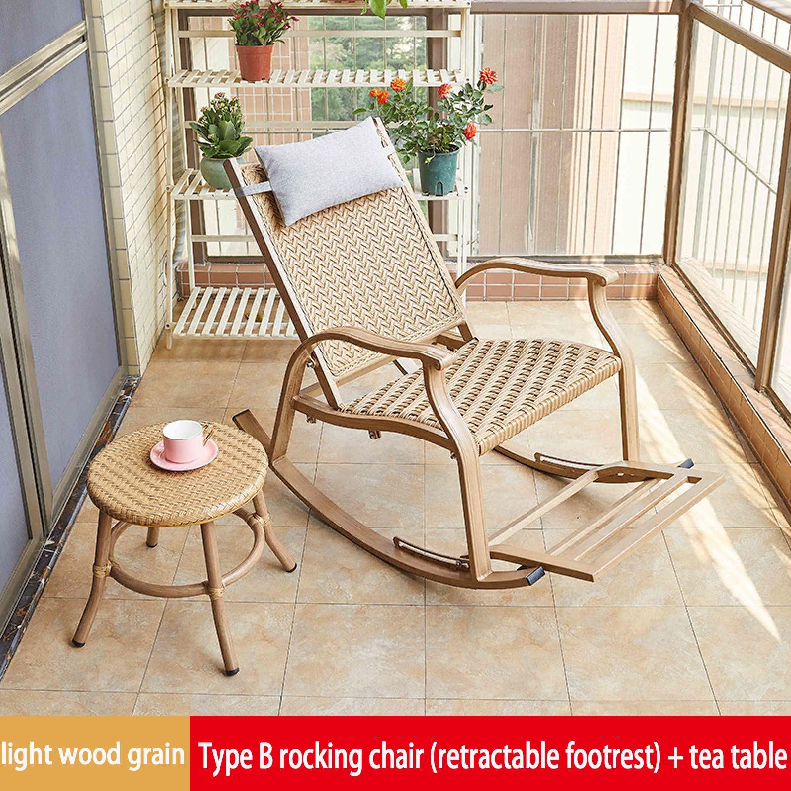 Fauteuils de salon à bascule,rocking chair adulte rotin,fauteuil de jardin à bascule relax,Repose-pieds télescopique avec appui-tête Accoudoirs spacieux pour porche, jardin, terrasse ( Color : Dark wo