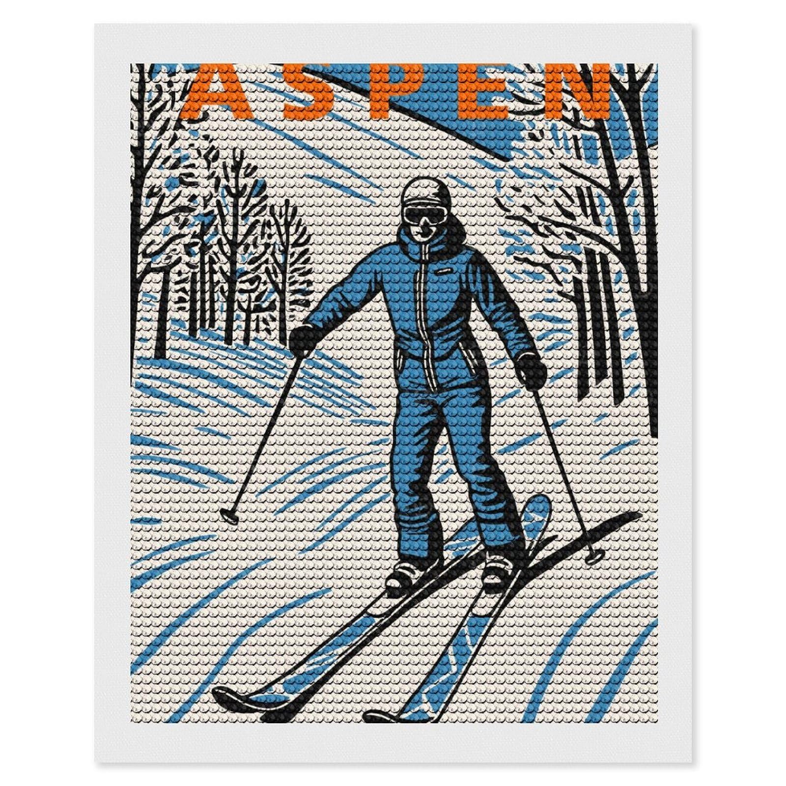 Junmoney Aspen Skiing Diamond Painting Set 16"x20", Stress Relief Craft, Easy to Enjoy, Vintage Style Decor, Festive Craft Gift
